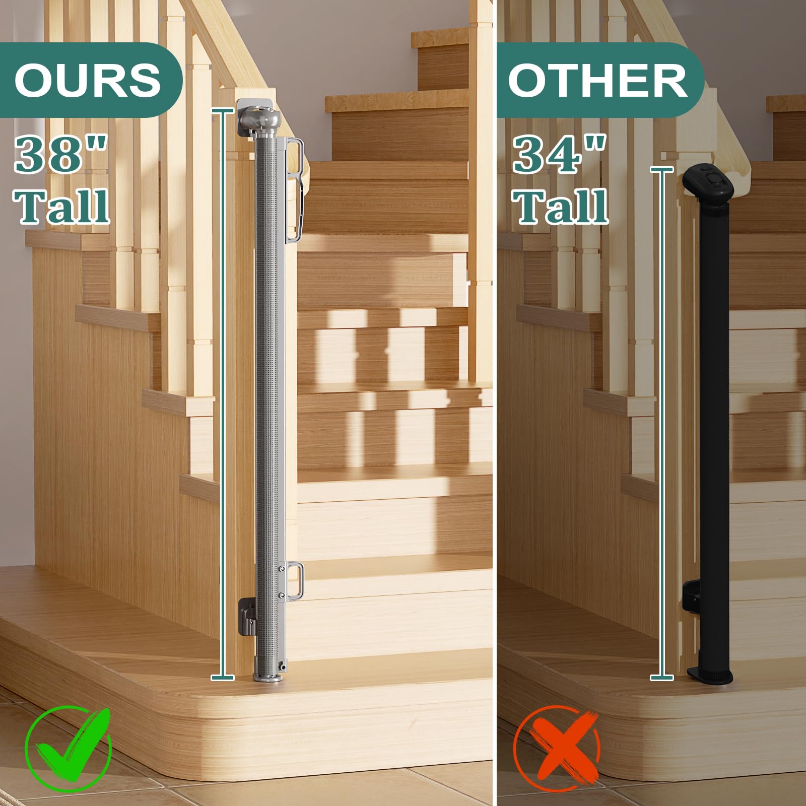 Retractable Baby Gates No Drilling | 54 Wide x 38 Tall Dog Gates for Stairs | Indoor/Outdoor Use | Child Gates for Doorways, Dec