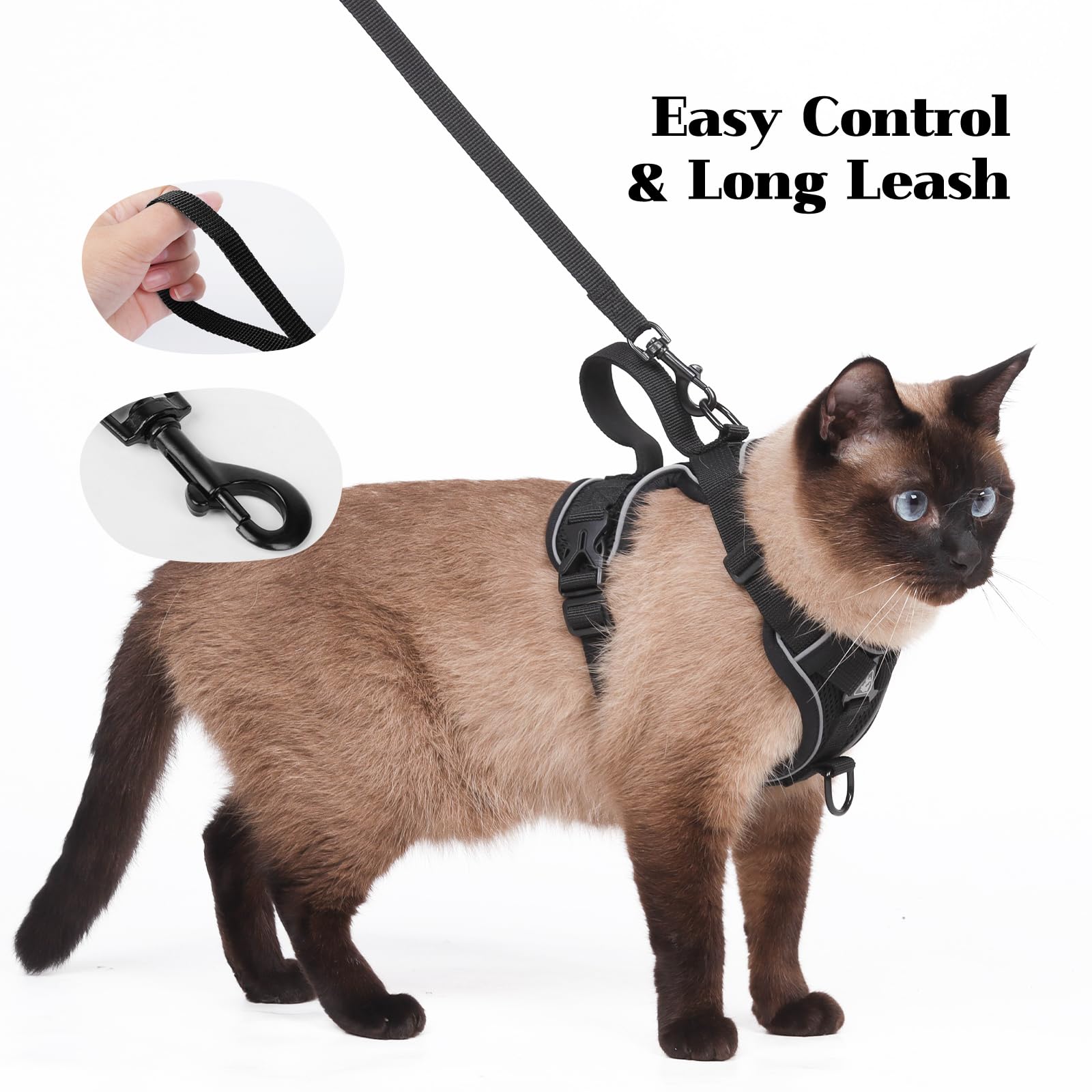 Cat Harness and Leash Set Escape Proof Adjustable Tactical Vest Breathable Kitten Harness with Handle for Walking Reflective Str