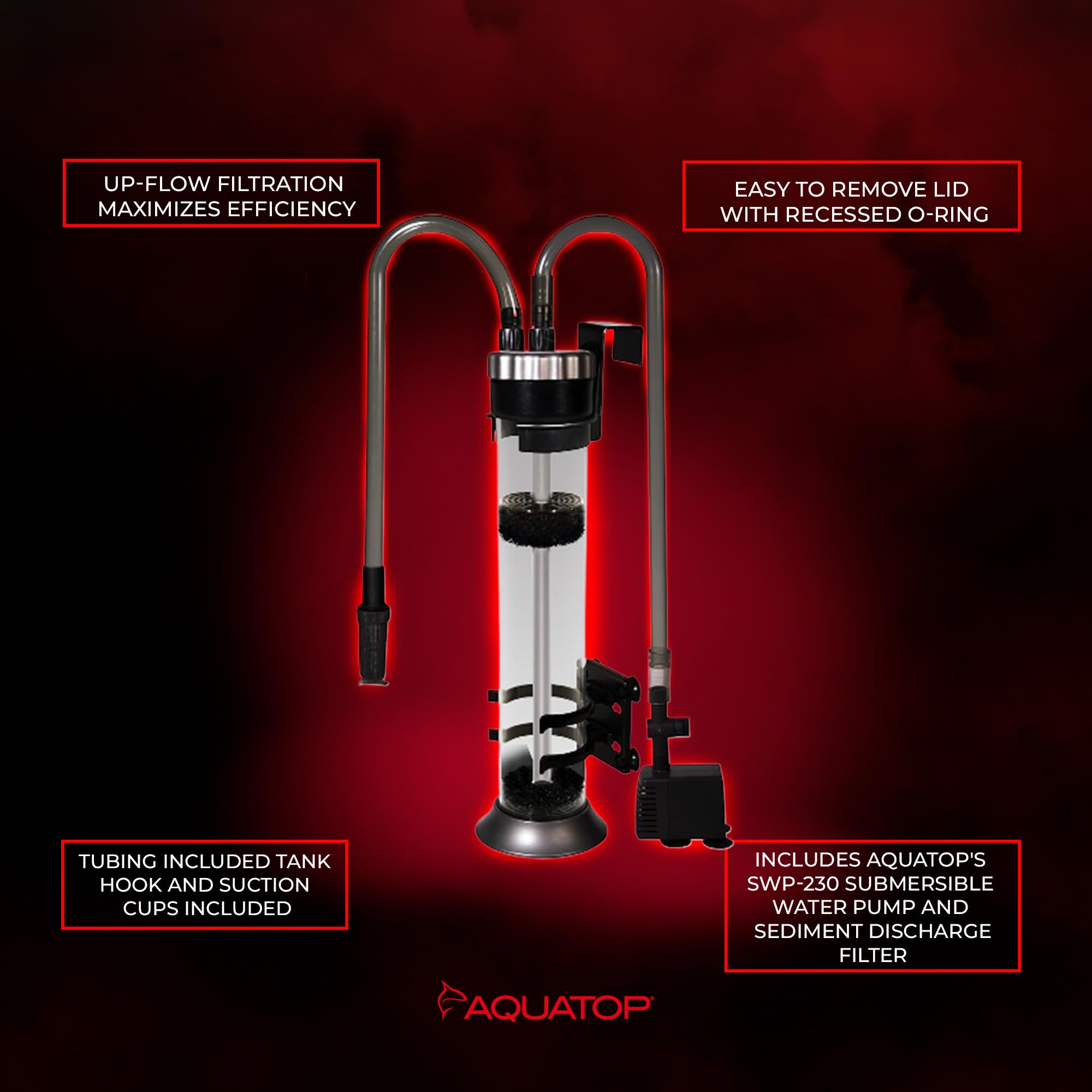 Aquatop Media Reactor - 95 GPH Up-Flow Filtration System for 10-75 Gal Tanks - Adjustable Pump - Multi Color - Model MR-20