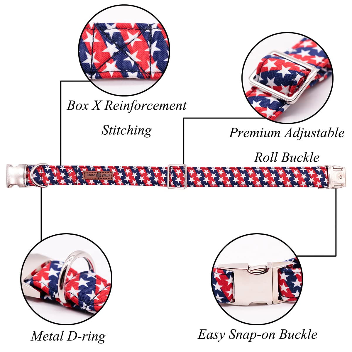 Lionet Paws Patriotic Dog And Cat Collar With Bowtie, 4Th Of July, Soft And Comfortable, Adjustable Collar For Puppies And Cats, Neck 7-11 Inches
