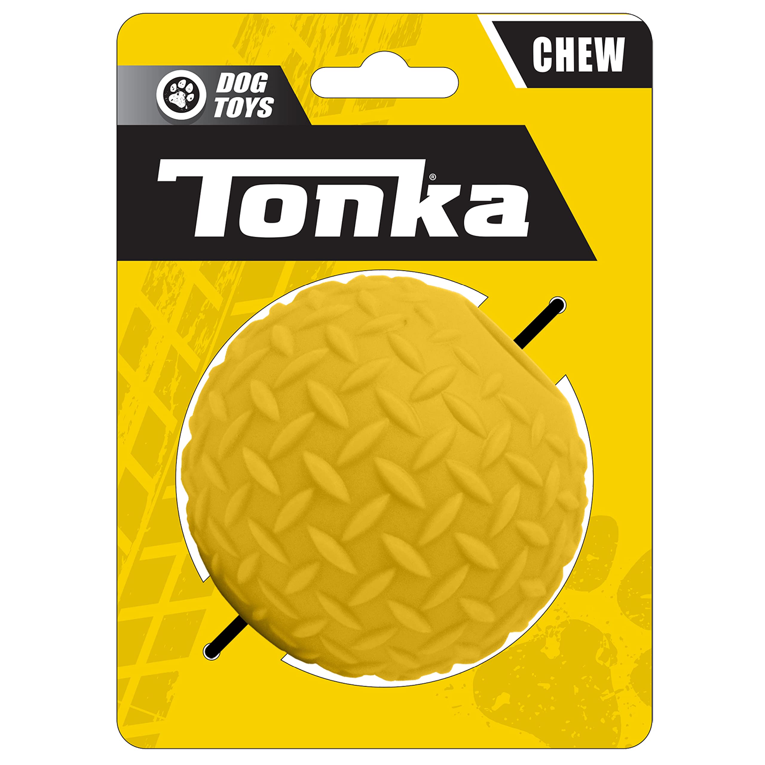 Tonka Rubber Diamond Plate Ball Dog Toy, Lightweight, Durable And Water Resistant, 3.5 Inches, Single Unit, Yellow