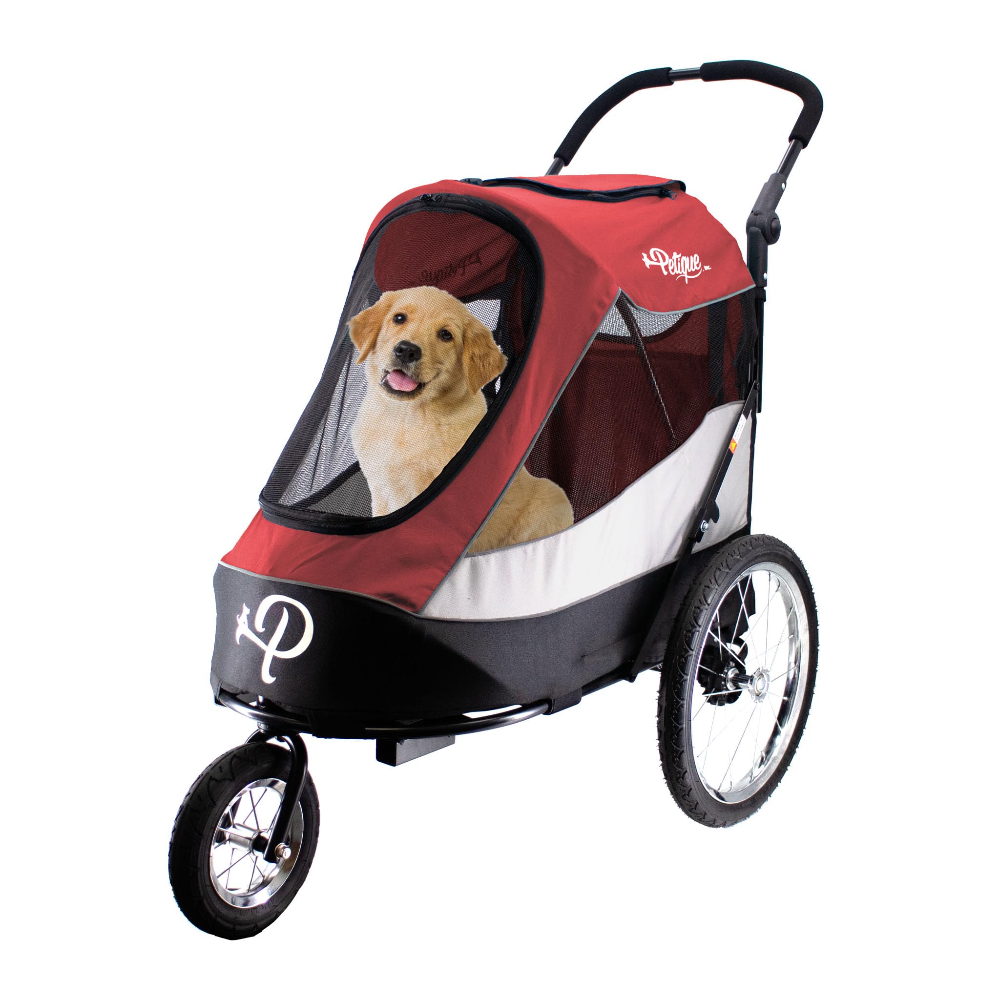 Petique Trailblazer Pet Jogger/Stroller, Bike Trailer, Shock Absorbing Bike Wheels, Large Entry Way, Peek-A-Boo Window, Small/Me