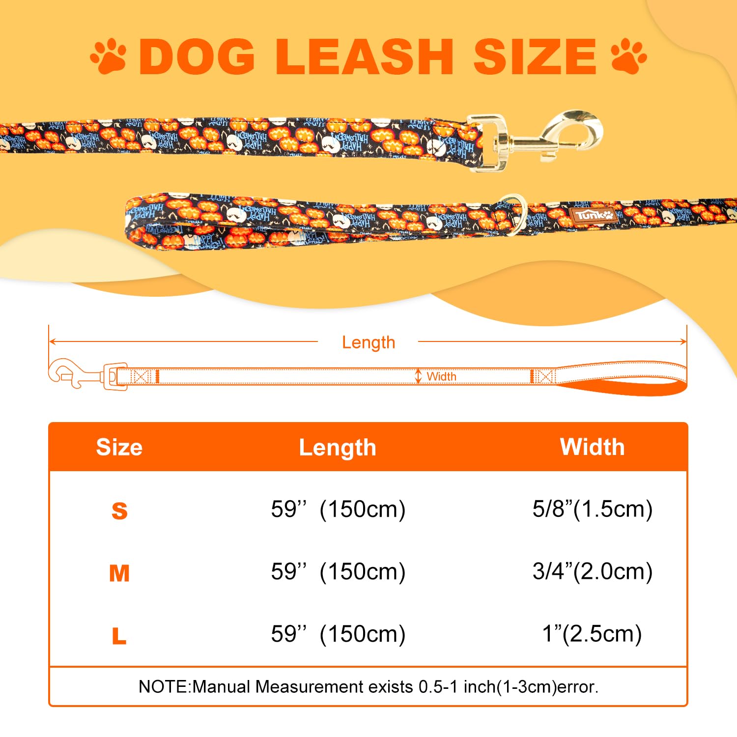 Tunkoo Happy Halloween Dog Leash With Pumpkin - Durable, Stylish, And Available In Small, Medium, Large Daily Walking L