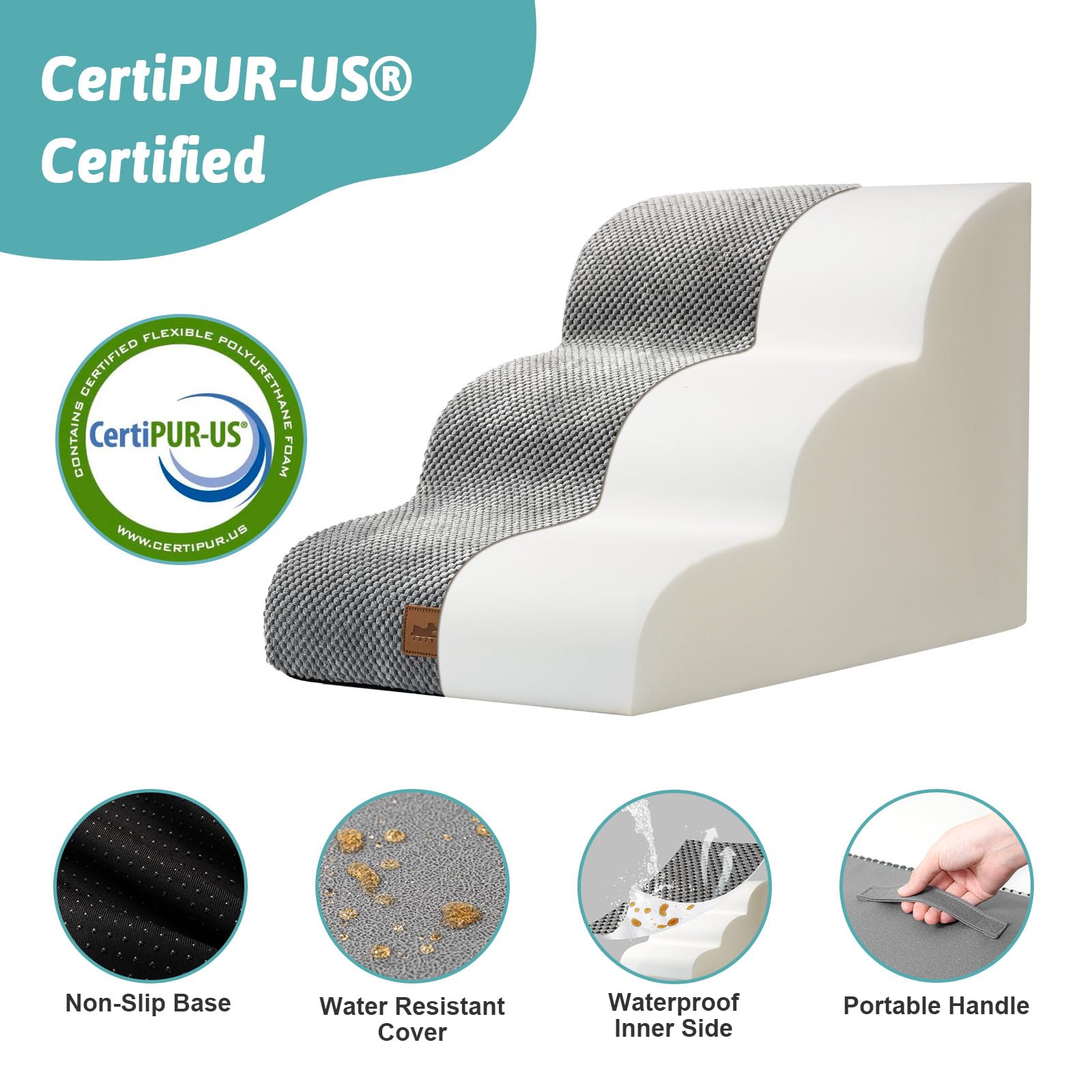 Cozy Kiss Dog Stairs For Small Dogs 15.7'' H, Curved Dog Step For Puppy, Older Cat, Medium Pet Ramp For Sofa, Couch Or Bed, Ladd