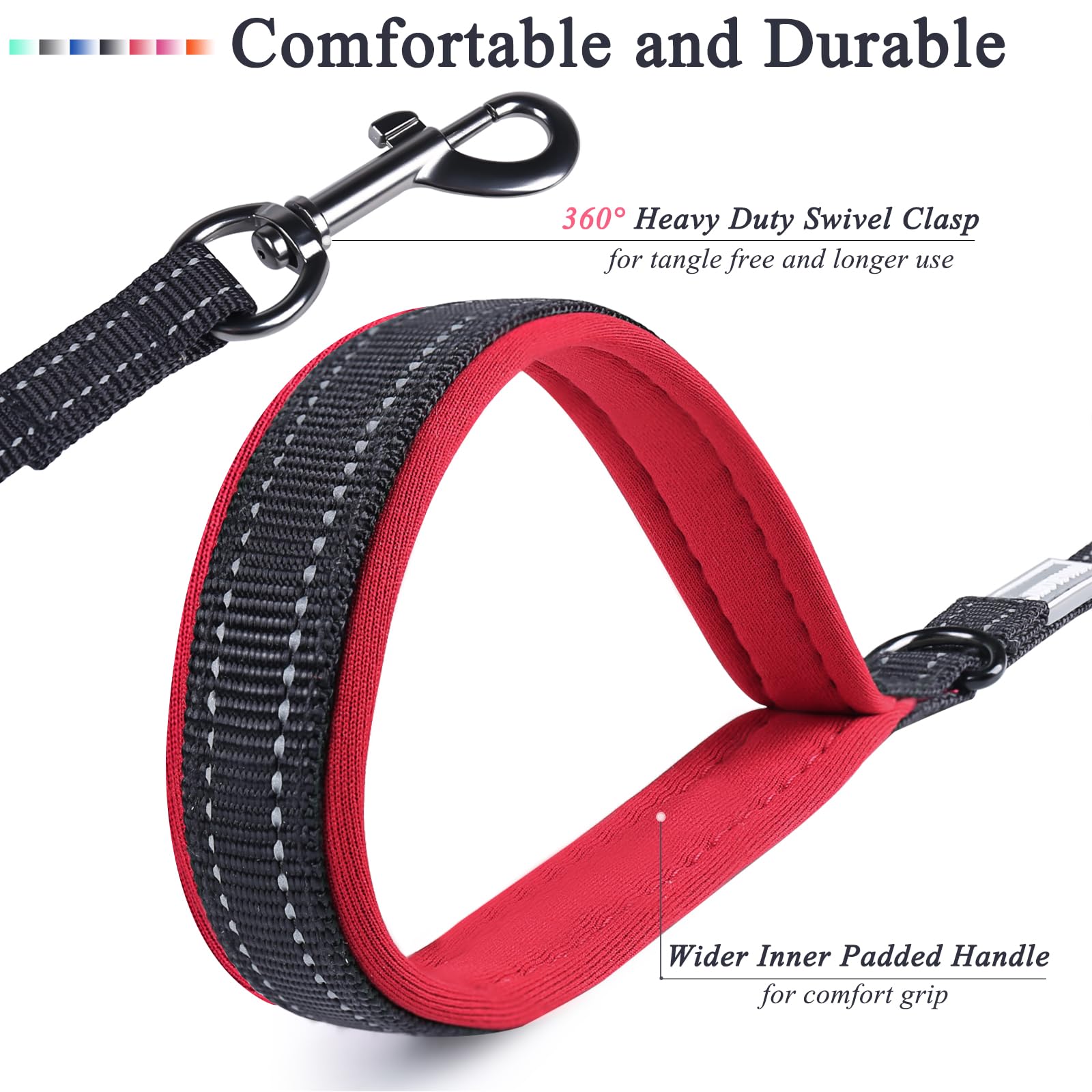 Vivaglory Traffic Handle Dog Leash, Two Padded Soft Handles Dog Leash, Strong Reflective & Metal Hook Training Dog Lead, Turquoise