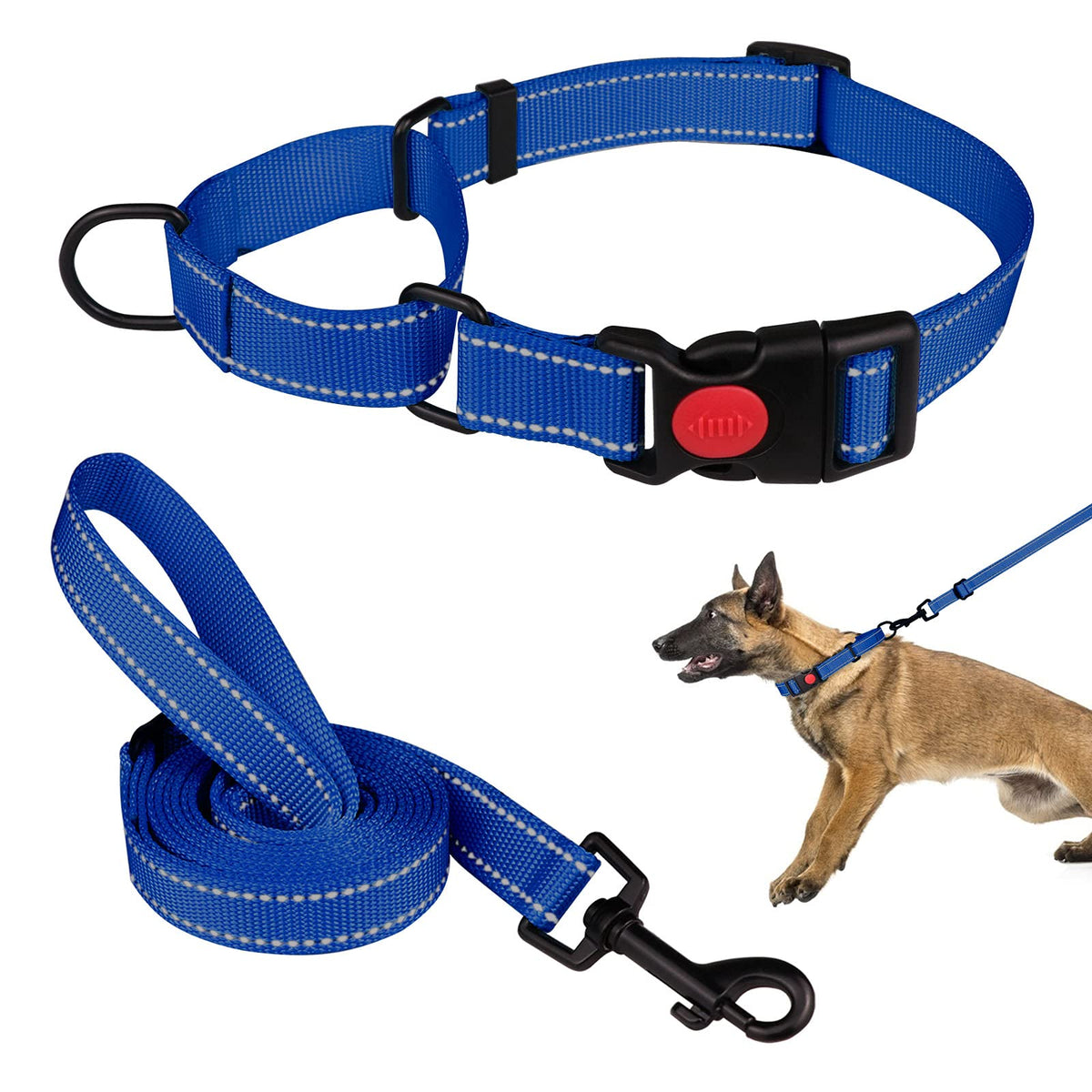 Martingale Dog Collar And Leash Set Martingale Collars For Dogs Reflective Martingale Collar For Small Medium Large Dogs(Blue&L)