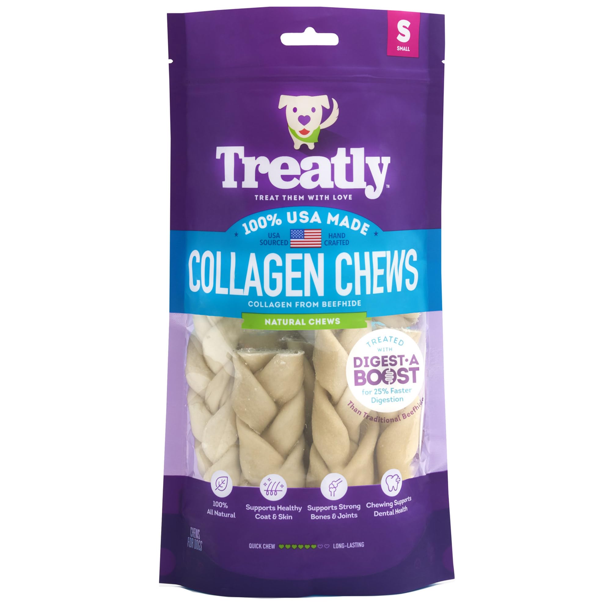 Treatly USA Collagen Braids Assorted Dog Chew Treats - Natural Flavor, 10oz/1 Pack