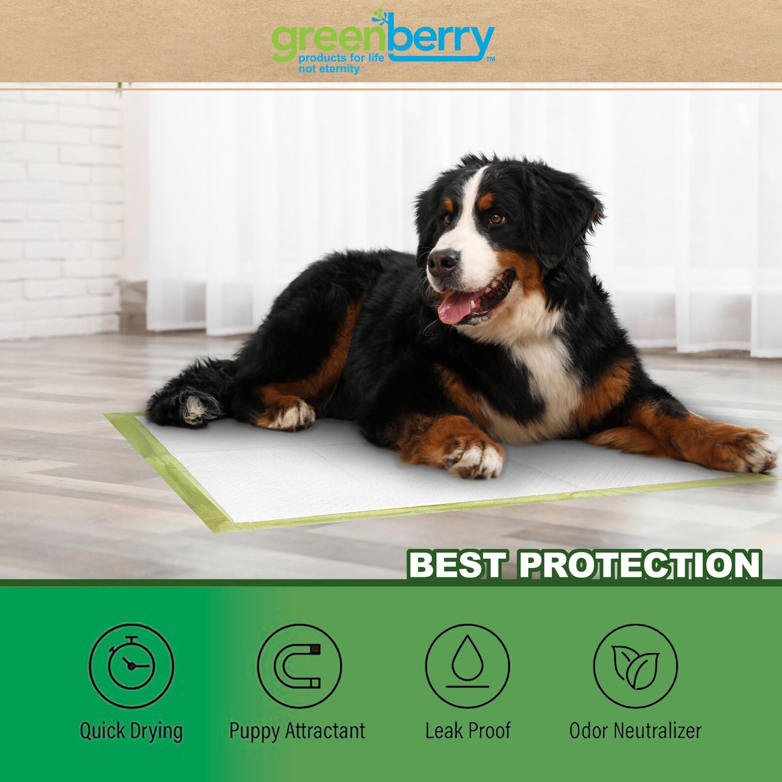 Greenbone Training Pads - Leak Proof - Lemongrass Scent - 100 Count