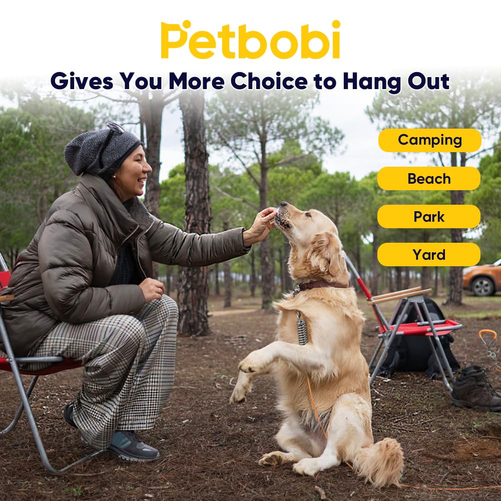 Petbobi Dog Tie-Out Cable And Stake - 50Ft Heavy Duty Cable With Spring, No Tangle, 16In Ground Stake, Ideal For Yard, Camping A