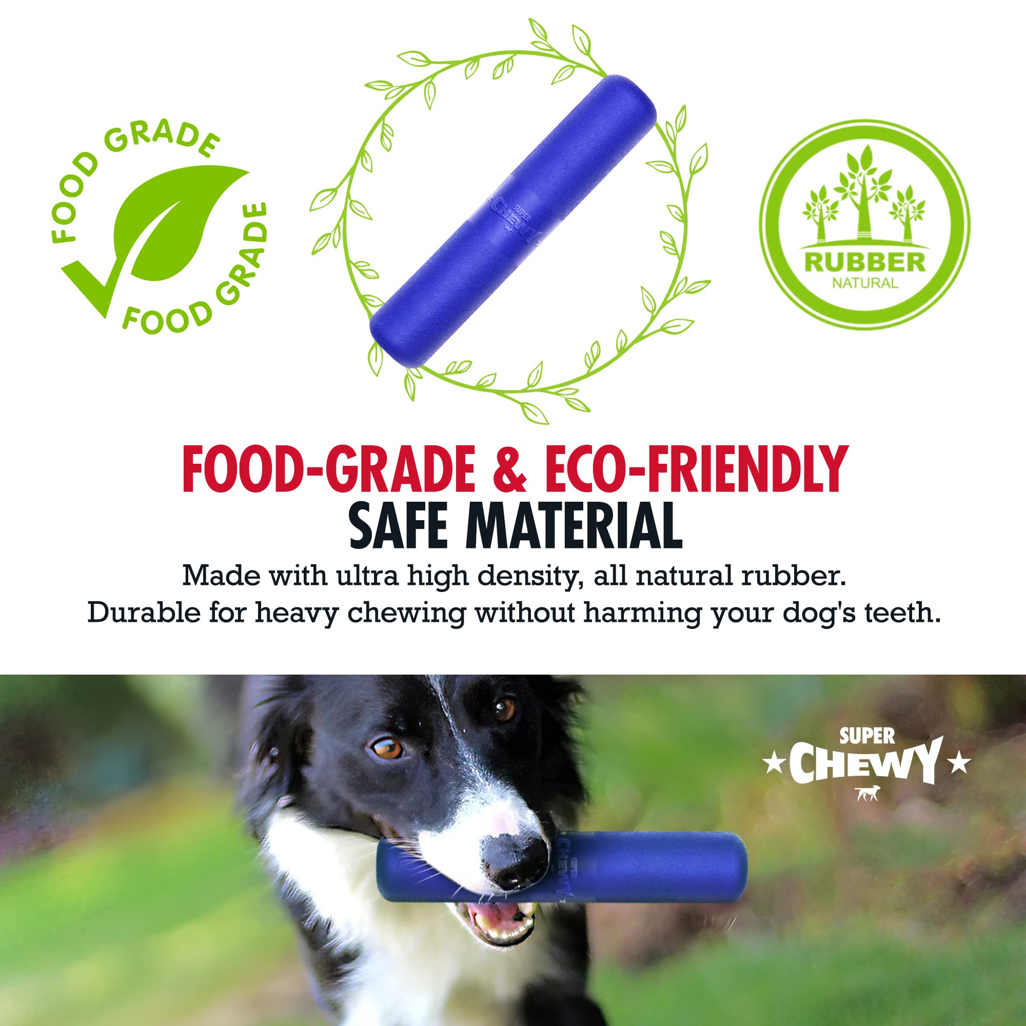 SuperChewy Tough Chew Stick Fetch Toy | Lifetime Replacement | Strong Natural Rubber | Smear Treats Inside To Excite Dogs | Ultr