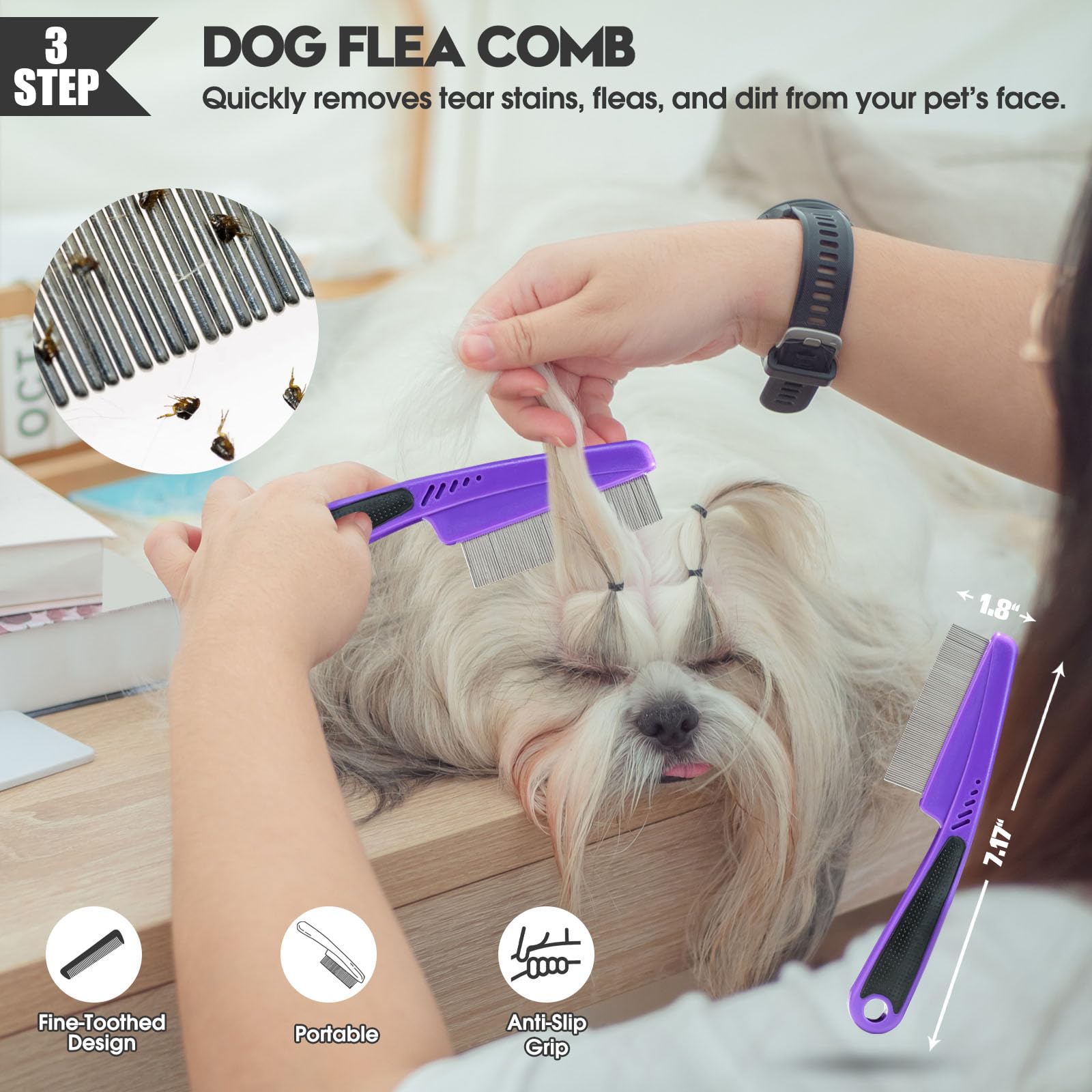 Bonteck Dog Slicker Brush for Dogs Grooming Kit 4PCS | Large Dog Brush for Goldendoodles Poodles Doodles | Long Pin Haired Brush