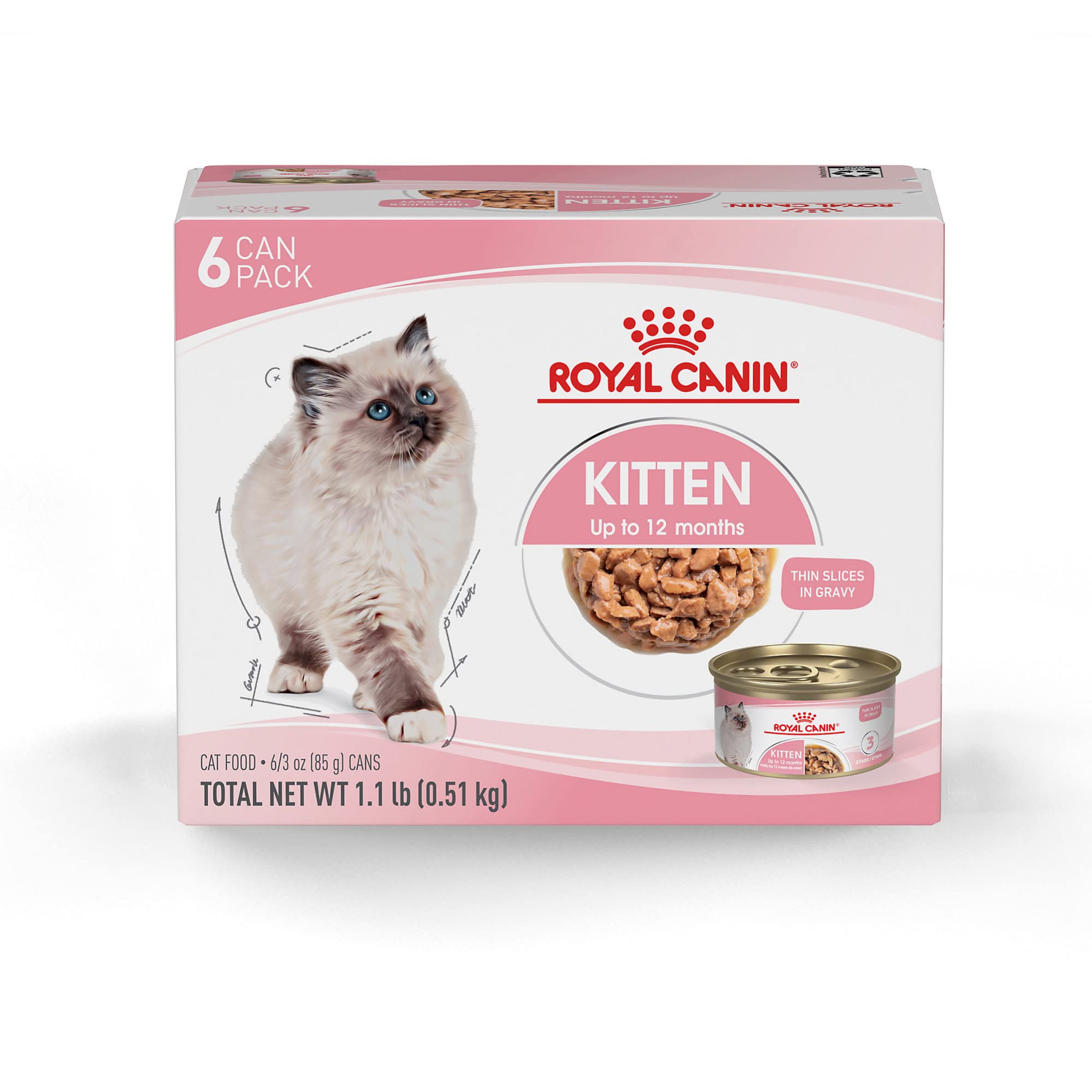Royal Canin Feline Health Nutrition Kitten Thin Slices in Gravy Canned Cat Food, 3 oz can (6-pack)