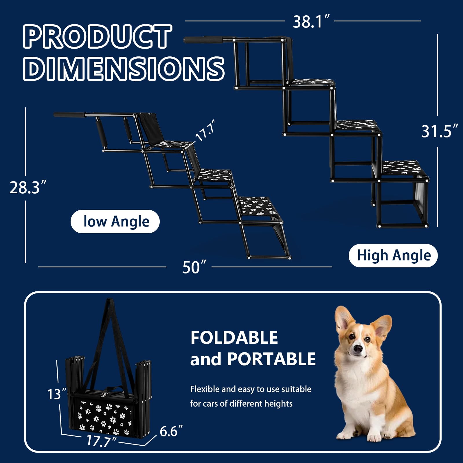 Sepnine Dog Car Stair For Car, Foldable Dog Ramp For Large Dogs