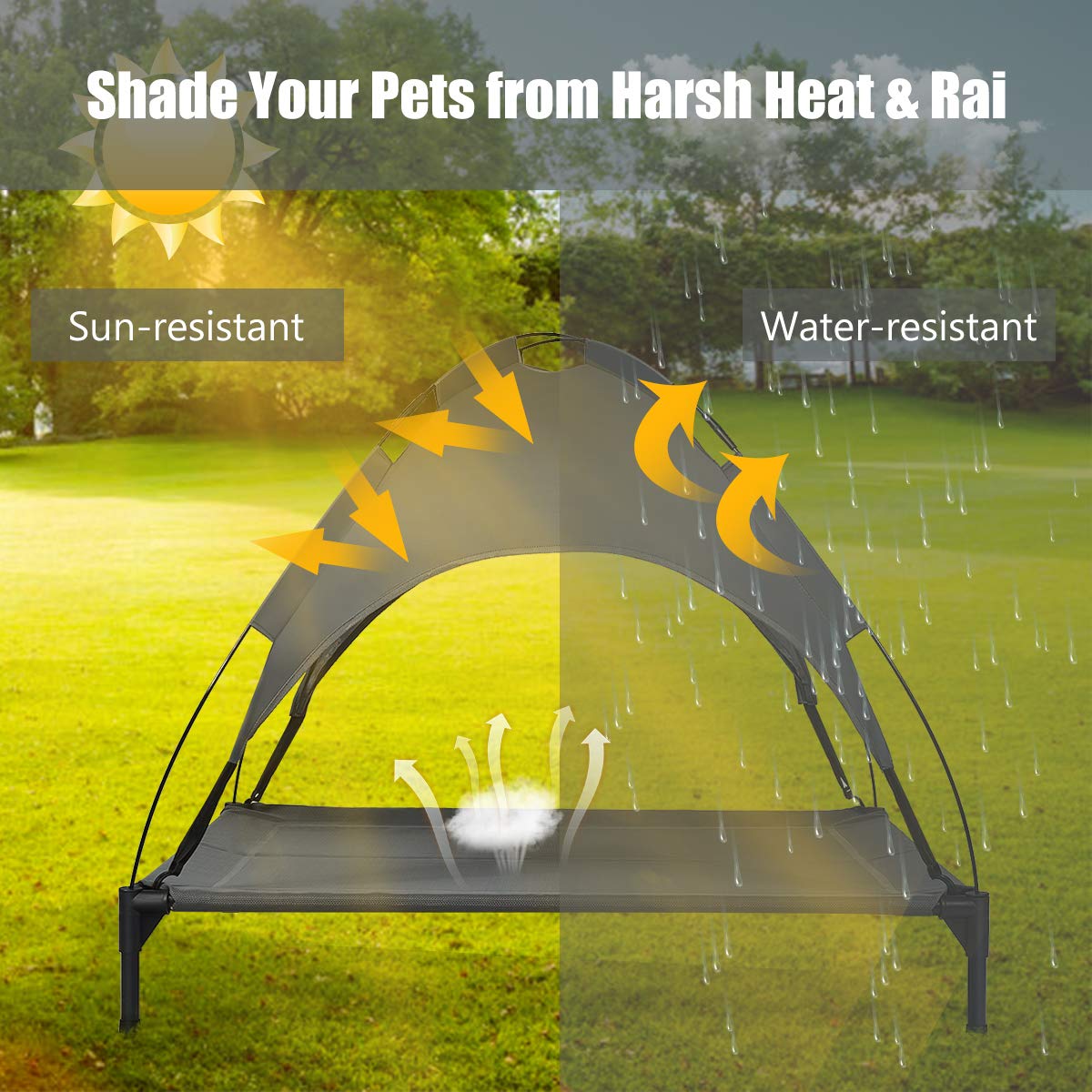 Giantex Elevated Dog Bed With Canopy, Portable Indoor Outdoor Pet Cot For Camping Beach Lawn, Keep Dogs Cats Cool In Summer, Bre