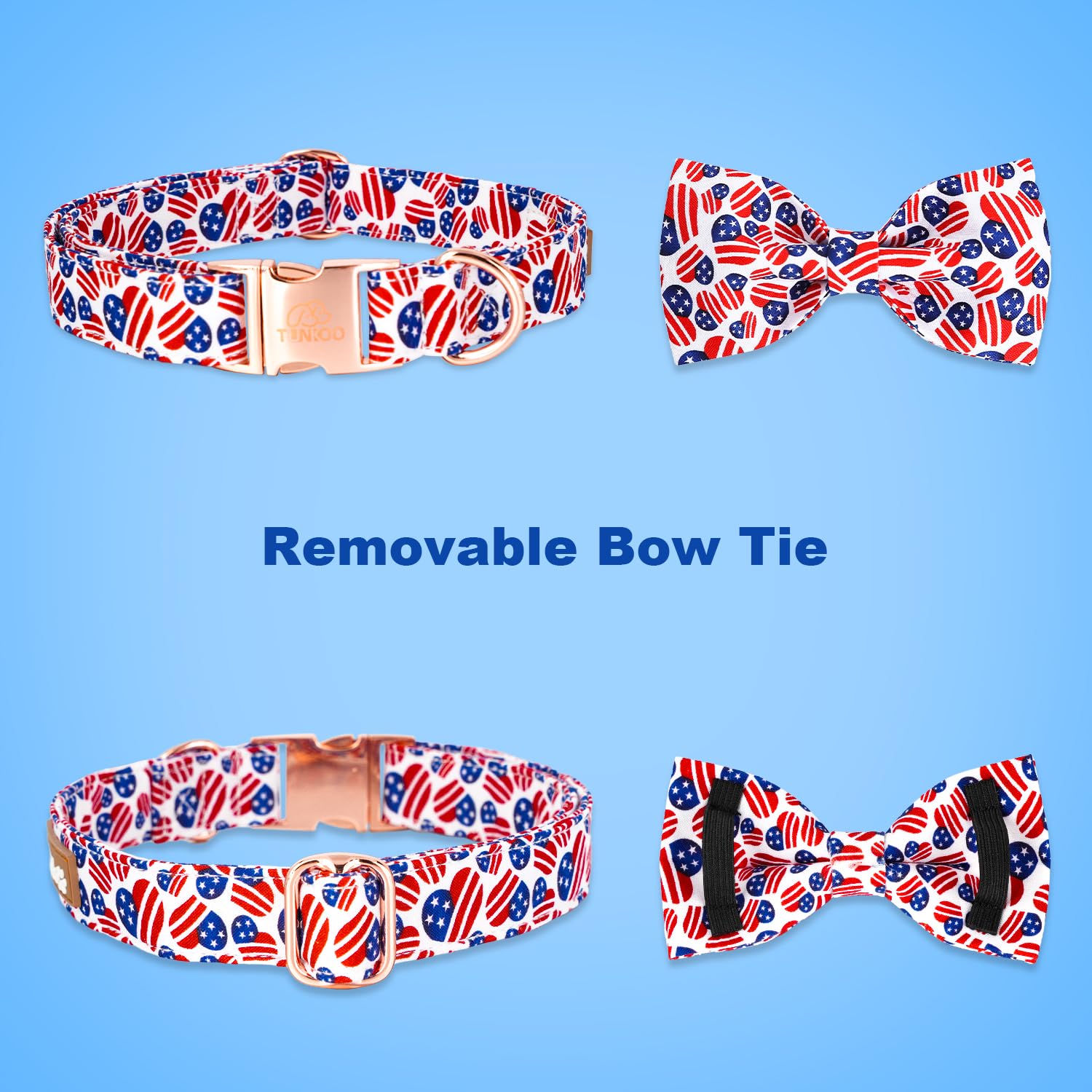 Tunkoo American Flag Dog Collar With Bow Tie Super Cute Heart, Adjustable And Stylish Pet Collar With Metal Buckle, Available In