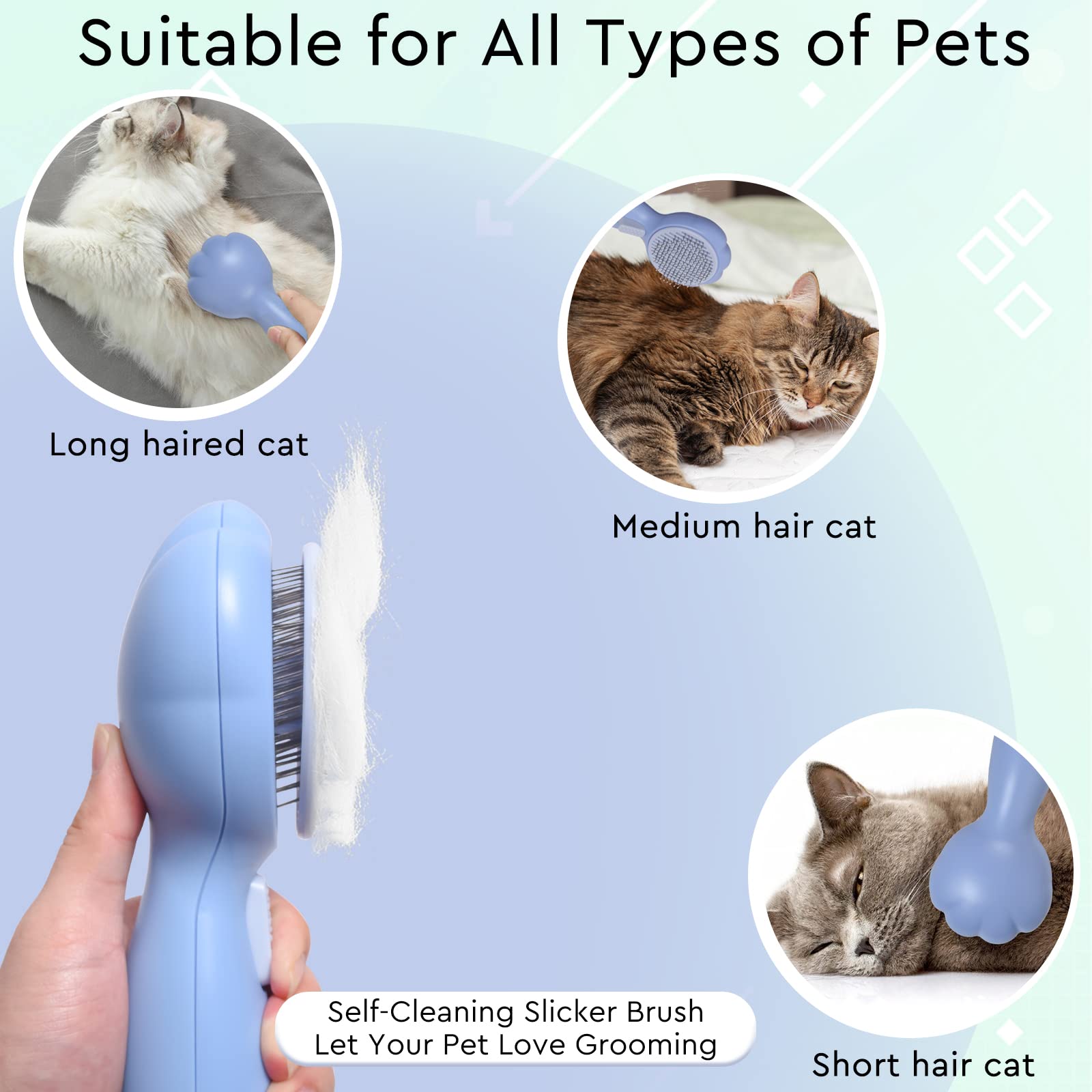 Gjease Cat Grooming Glove Brush,Self-Cleaning Slicker Pet Brush For Short And Long Haired Pats,Dog Bath Brush For Shedding And Grooming,Removes Loose Hair And Tangles,Promote Circulation