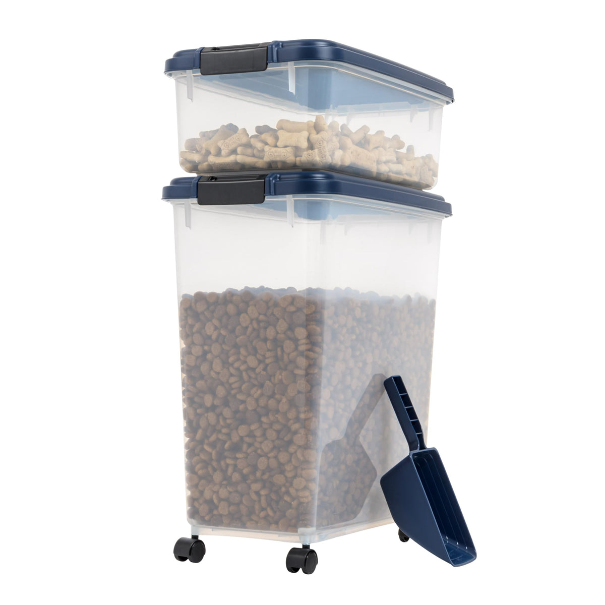 Iris Usa Airtight Dog Food Storage Container, 40 Lbs & 14 Lbs Combo, Stackable Treat Box, 2-Cup Scoop, Wheels, Keep Fresh, Easy 