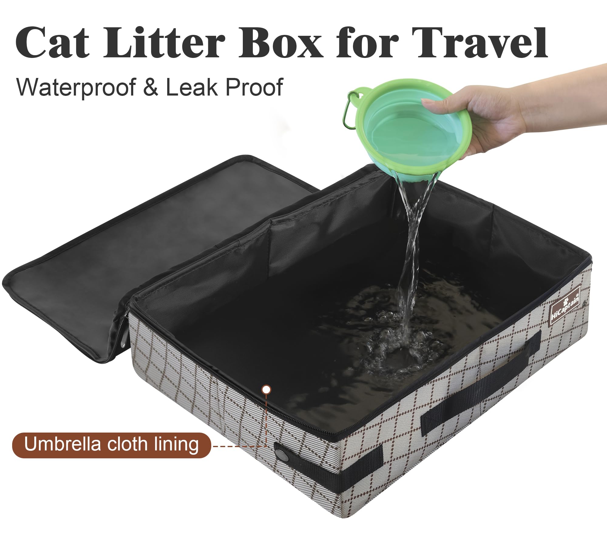 Hicaptain Portable Cat Travel Litter Box, Foldable Litter Box For Travel In Car, Collapsible Toliet Tray Carrier For Small And M