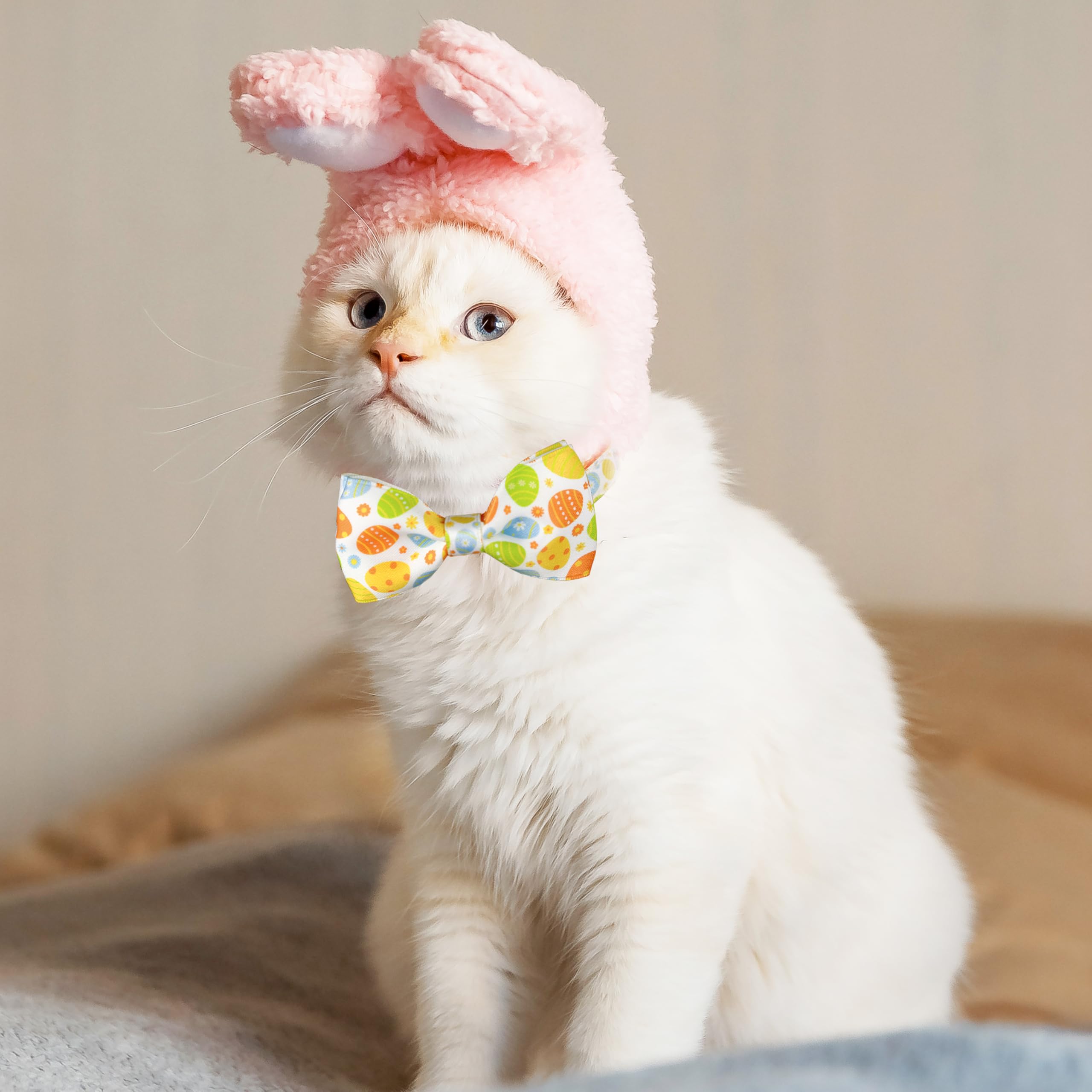 Easter Cat Collar With Bow Tie 2Pack Adjustable Breakaway Safety Collars, Bunny And Easter Egg Patterns, Soft Nylon For Small &