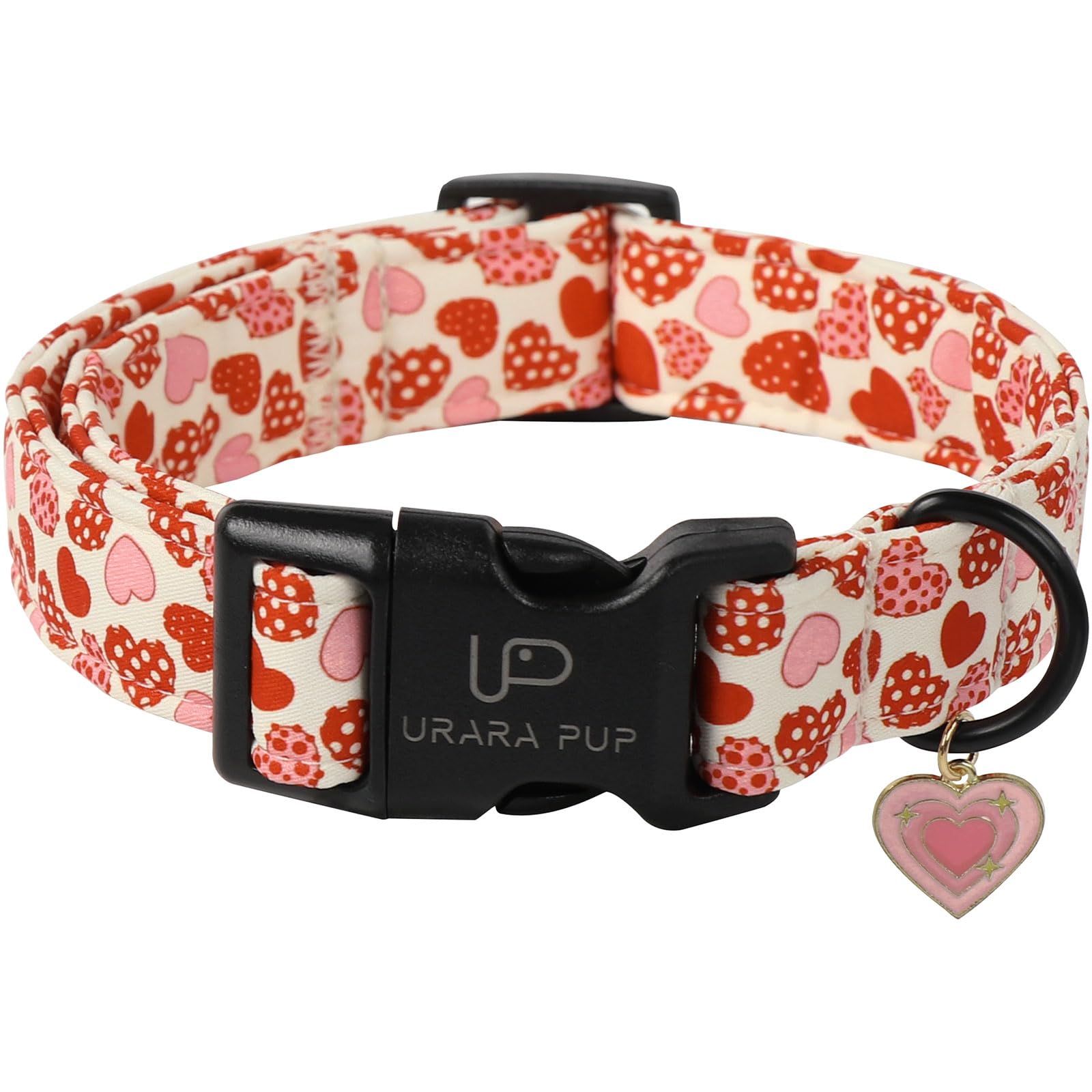Up Urara Pup Valentines Dog Collar, Red Heart Dog Collar With Quick Release, Sweet Valentines Gift Pet Girl Boy Dog Collar For P