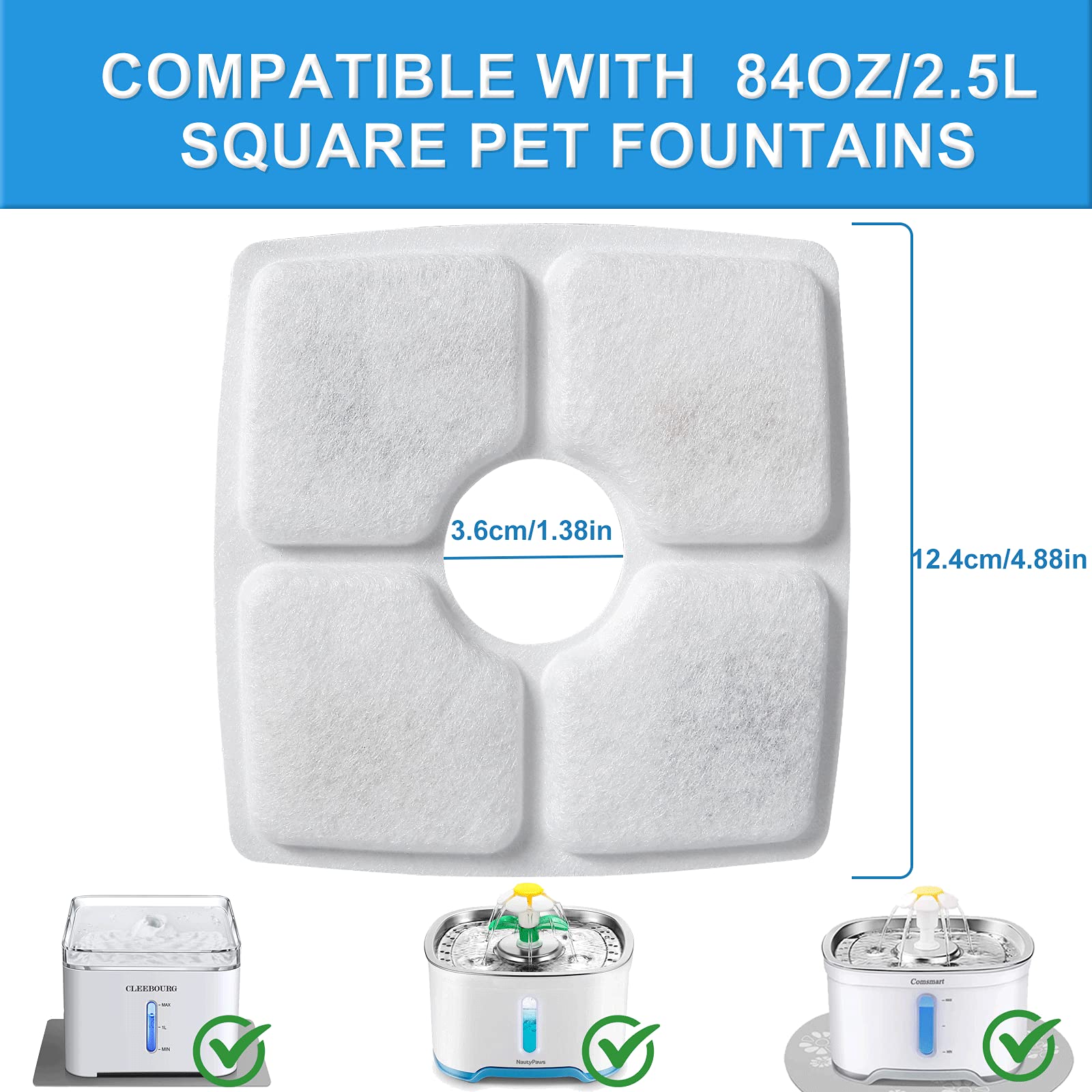 Guarm 8 Pcs Cat Fountain Replacement Filters, Activated Carbon & Pp Cotton, Compatible With Most Pet Water Dispensers And 84Oz/2