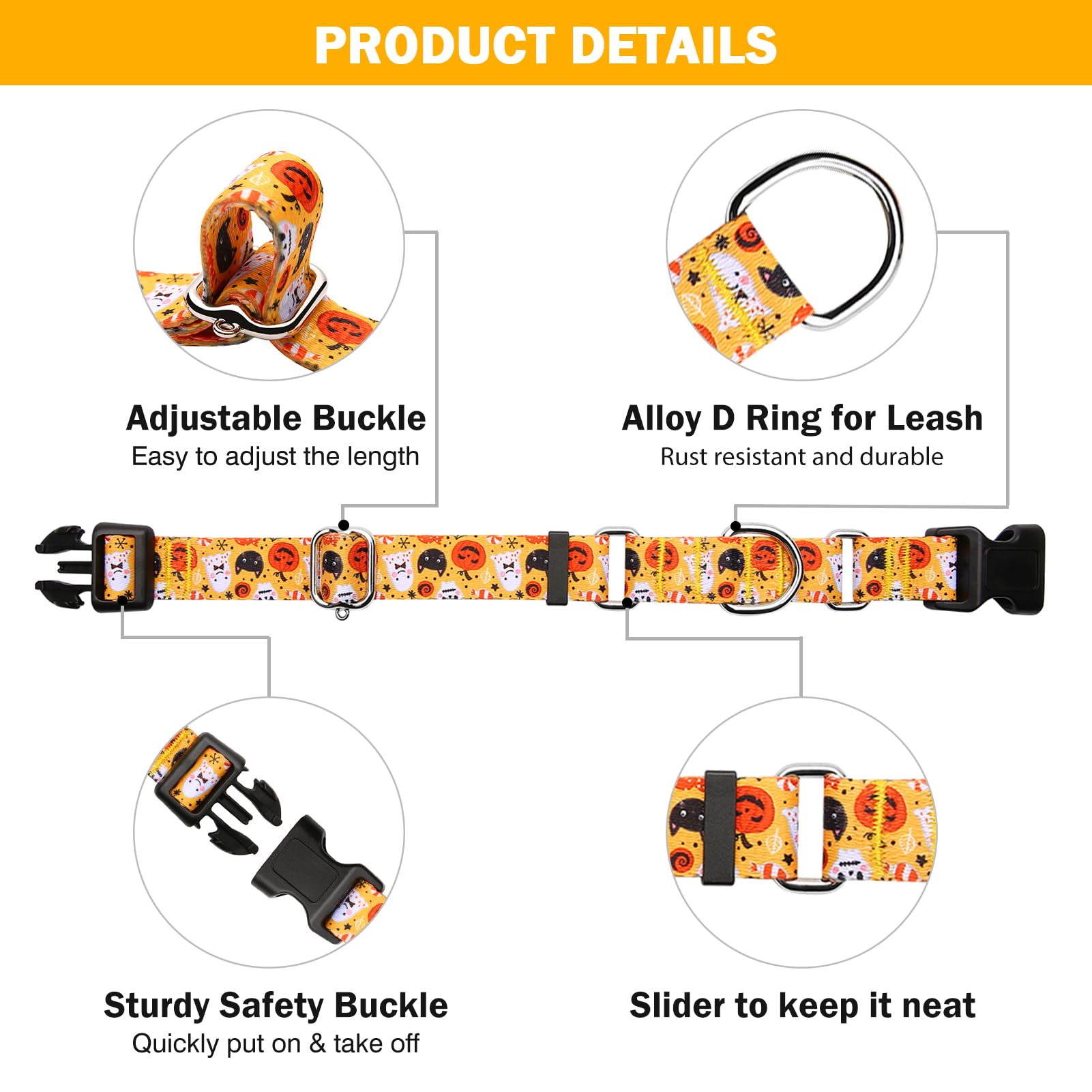 Hikiko Martingale Collar For Dogs With Buckle For Small Medium Large Dogs Soft Nylon Halloween Dog Collars Walking Training(Yell