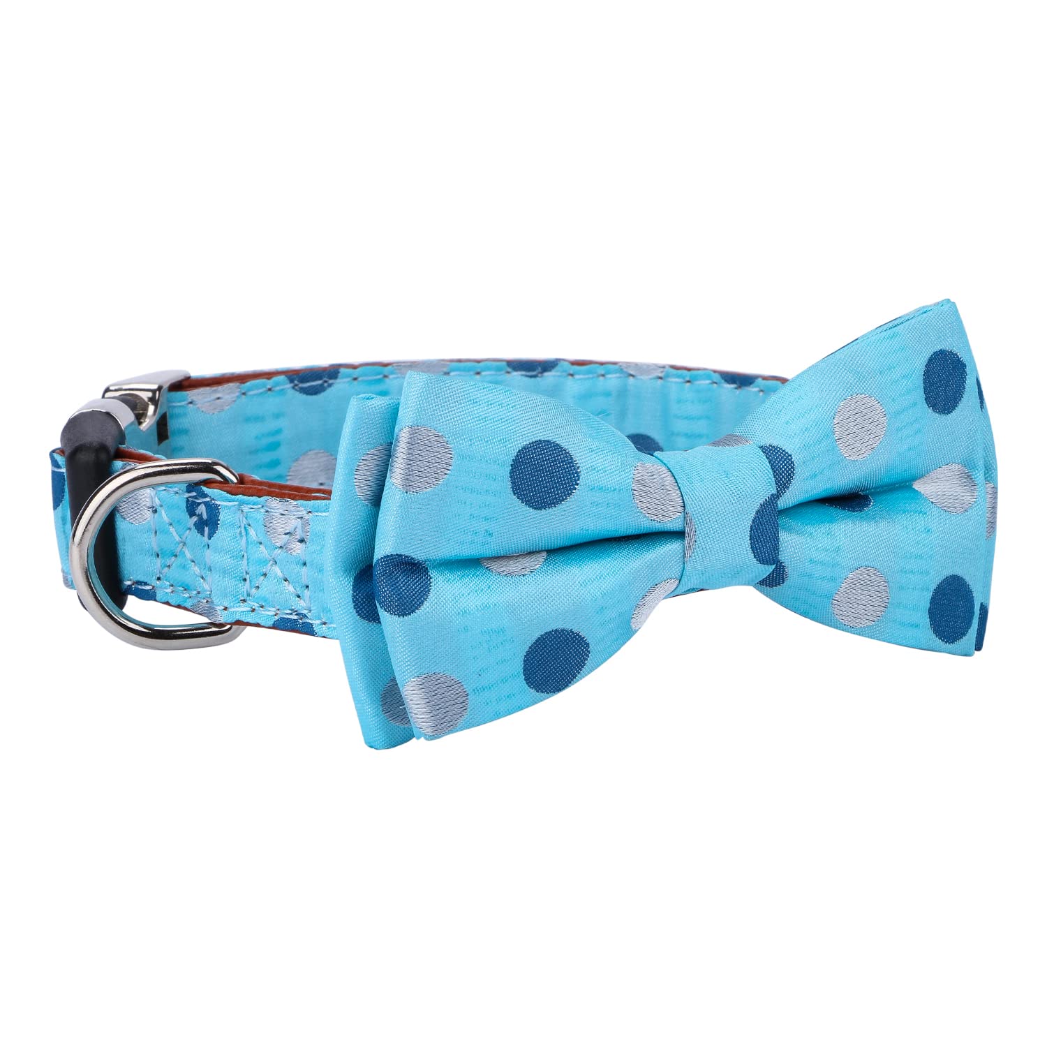 Rhea Rose Bowtie Dog Collar Blue Polka Dots Medium