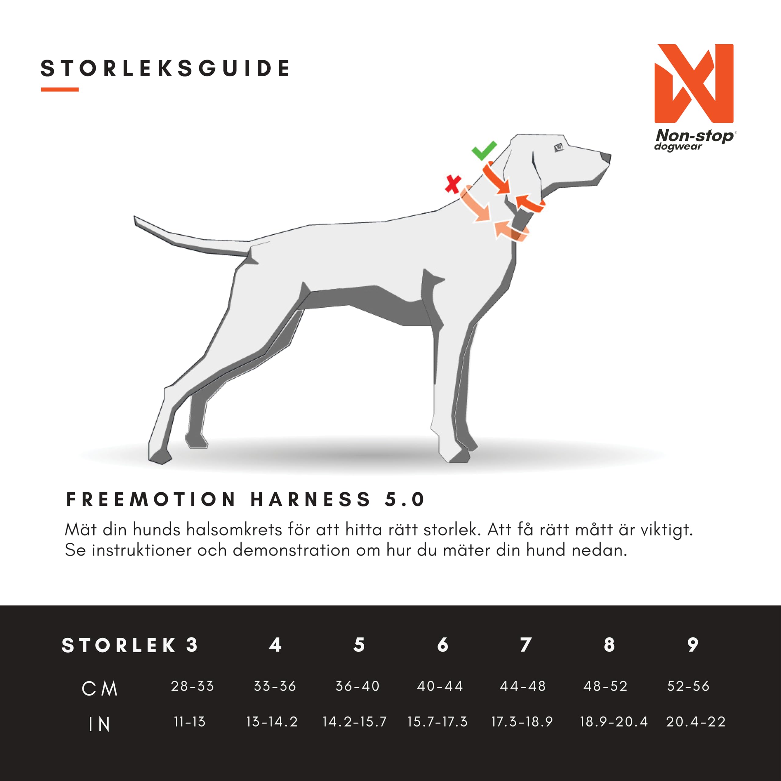 Non-Stop Dogwear Freemotion Harness 5.0 Dog Pulling Harness For Sports Like Running, Biking And Skiing With Dogs, Professional Adjustable Dog Harness, Orange/Black, Size 6