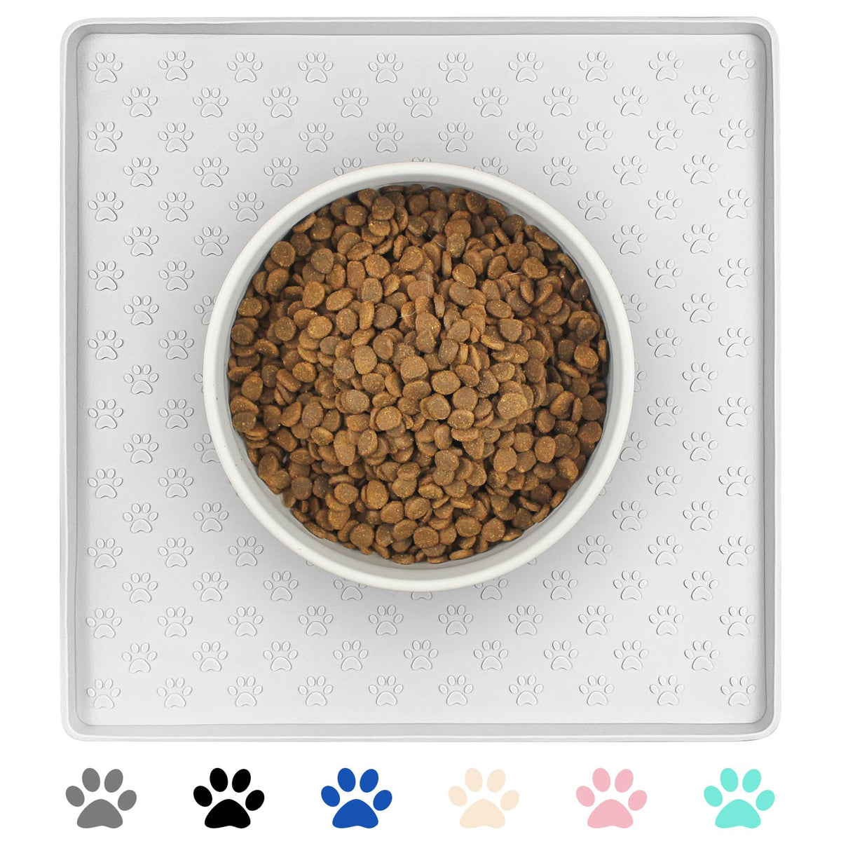 Ptlom Pet Placemat For Dog And Cat, Waterproof Silicone Pet Feeding Bowl Mats For Food And Water, Small Medium Large Dogs Mat Prevent Residues From Spilling To Floor, White, 11.8'X11.8'