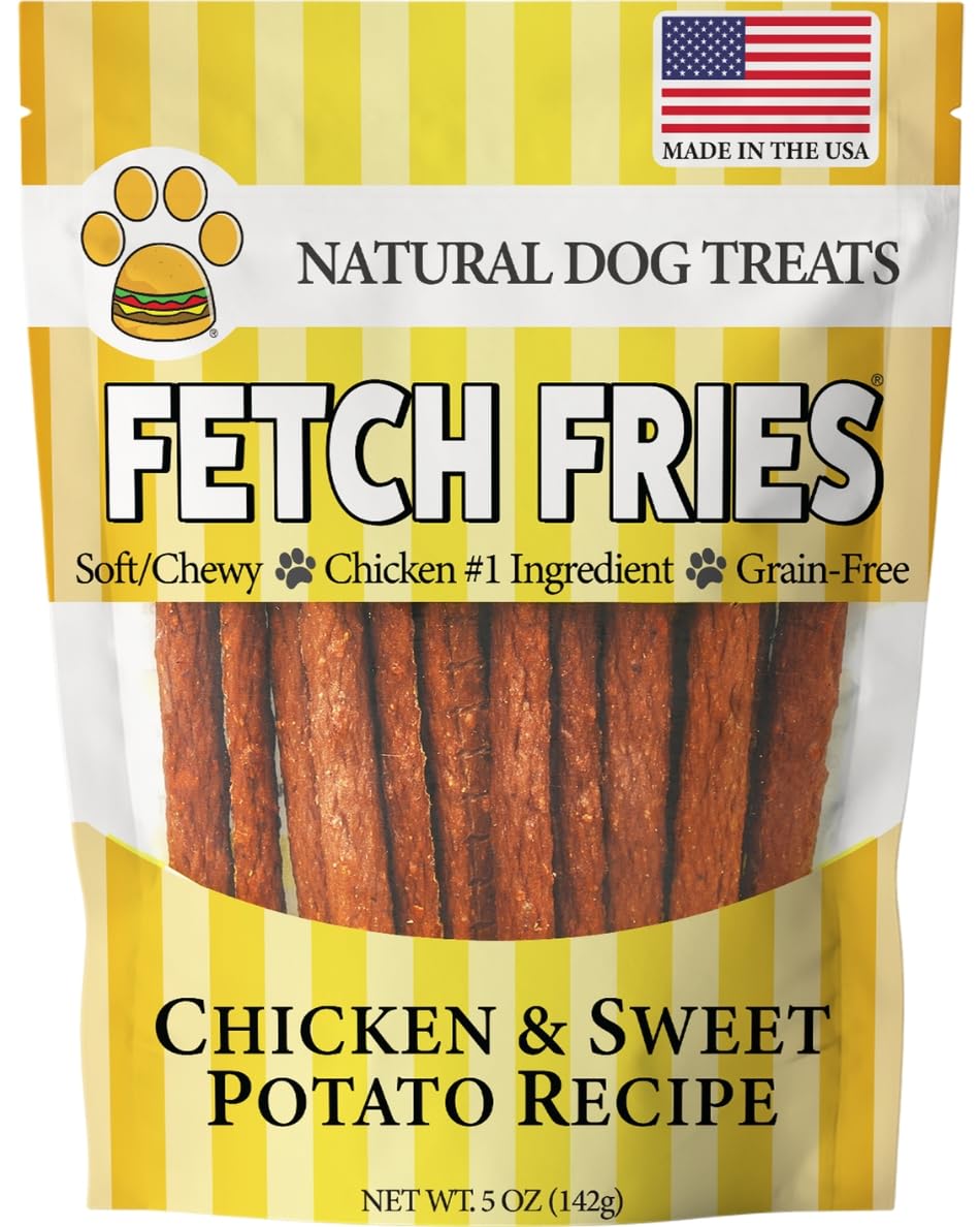Fetch Fries Chicken and Sweet Potato Dog Treats, Soft Chicken Jerky for Small and Large Breeds, Naturally Healthy, Made in The U