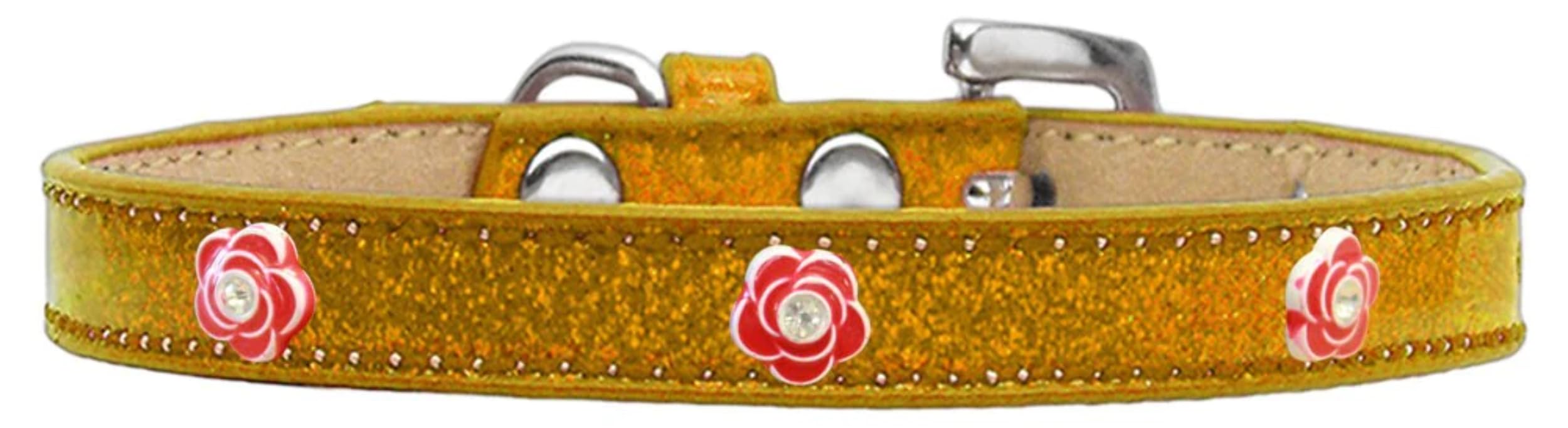 Dog, Puppy & Pet Widget Ice Cream Collar, Red Roses Silver 16
