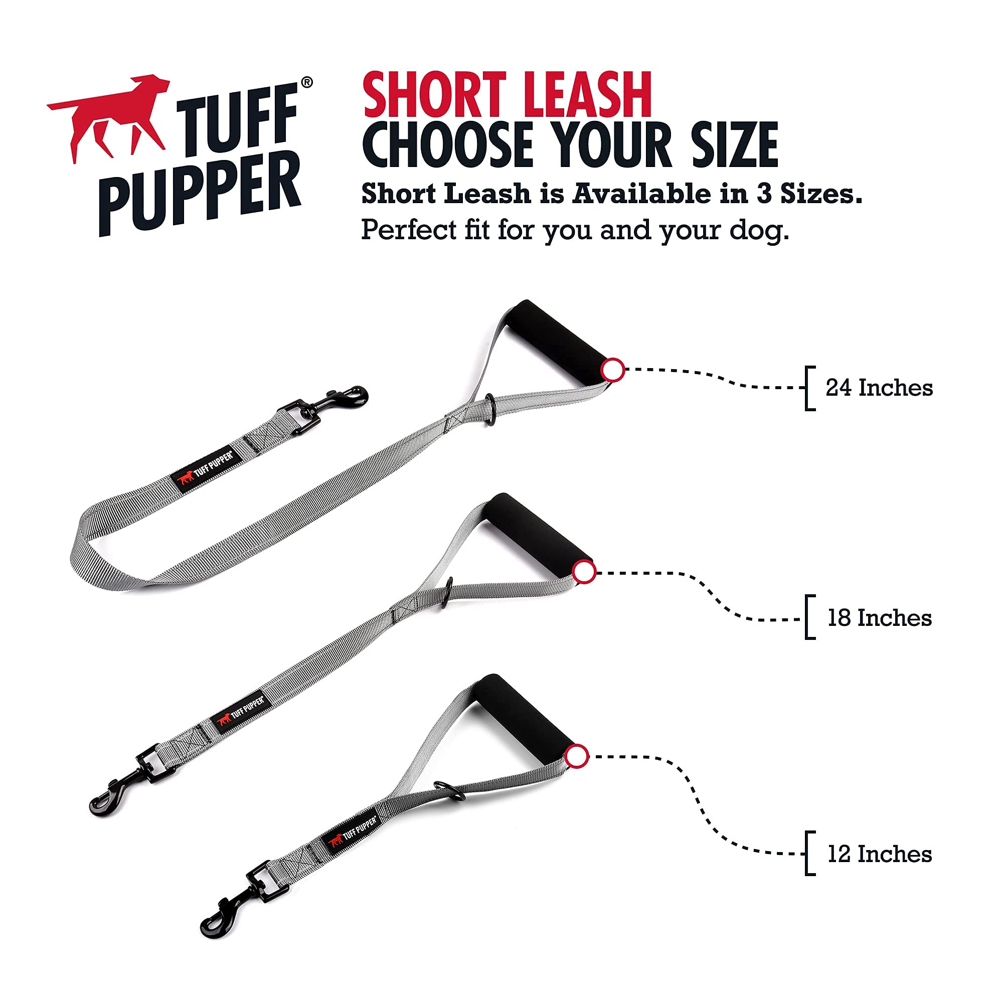 Tuff Pupper Service Dog Leash With Handle For Large Dogs | 12 Inch | Perfect For Services Dog Harness & Large Dog Training Leash | Traffic Leash Handle W/Padding | Short Leash Dog Coupler