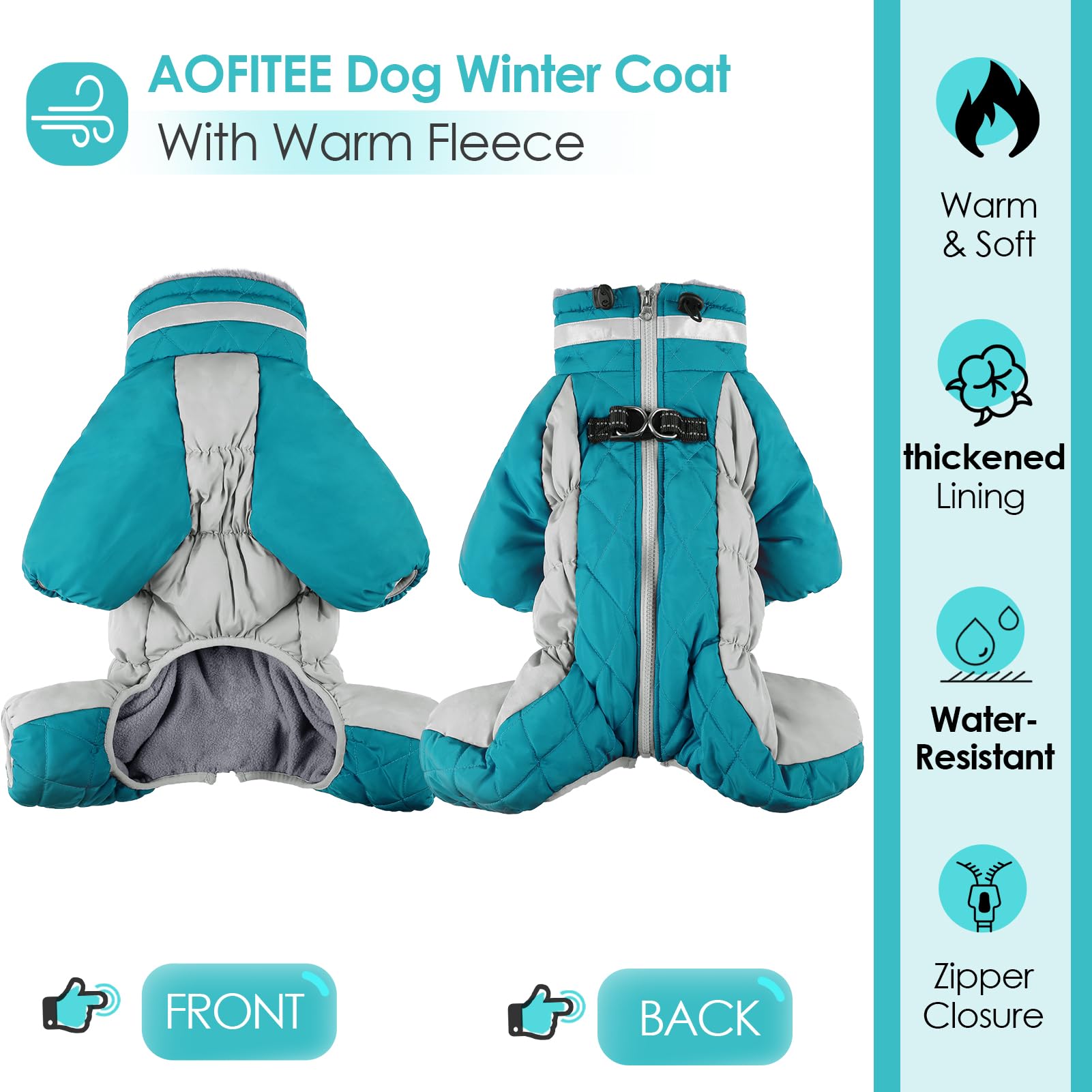 AOFITEE Fullbody Dog Jacket, Windproof Winter Coat with Built-in Harness, Reflective Turtleneck Snow Jacket, Puffer Coat for Sma