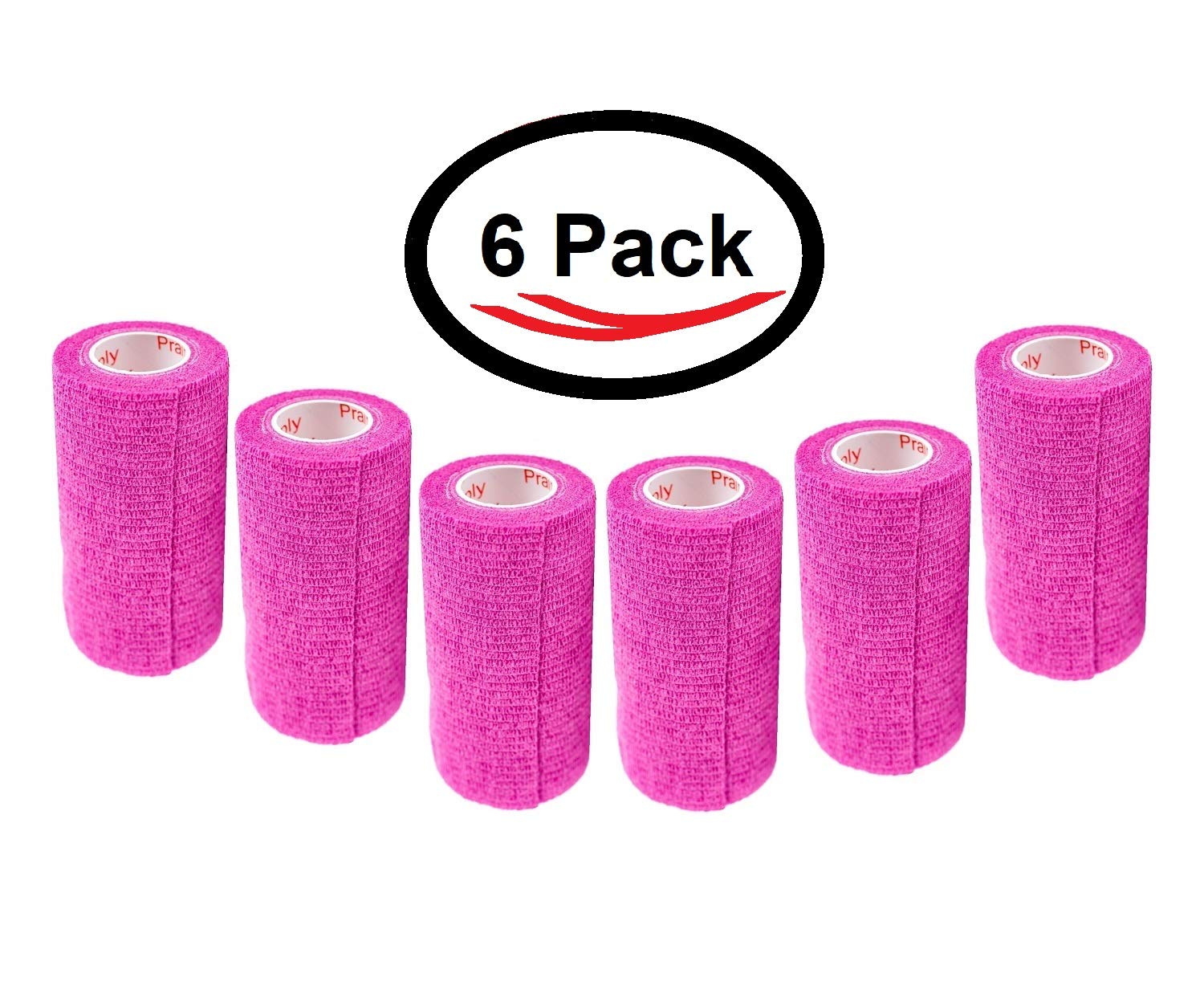 3 Inch Vet Wrap Tape Bulk (Fuchsia) (Pack of 6) Self Adhesive Adherent Adhering Flex Bandage Grip Roll for Dog Cat Pet Horse