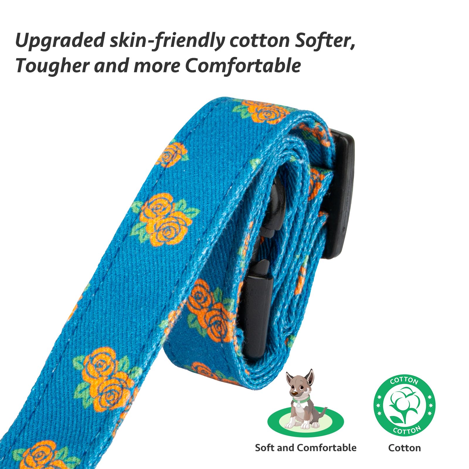Cotton Handmade Dog Collar Cute And Distinctive Patterns Blue Rose With Pendant For Girl Boy Dogs Collars L