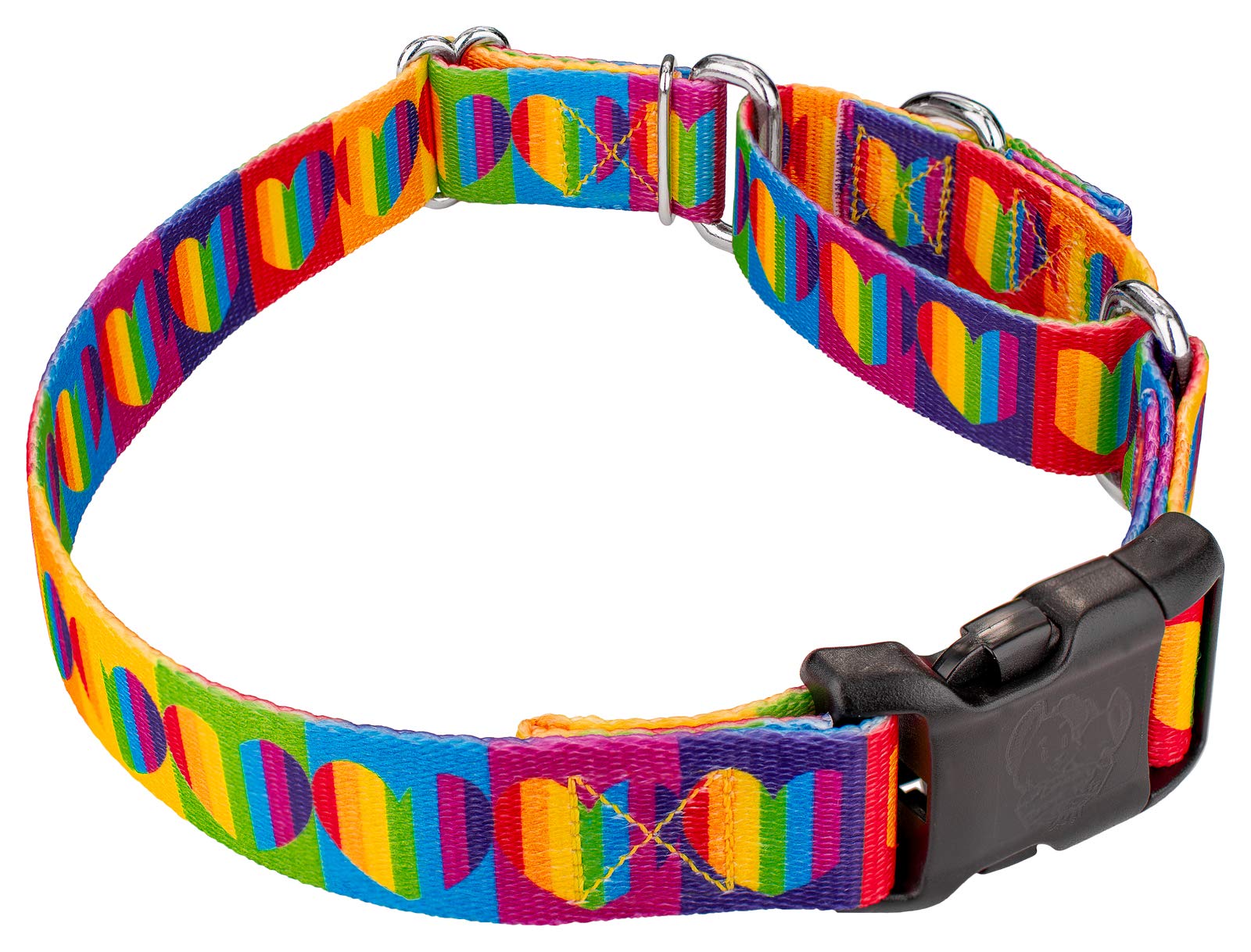Country Brook Petz - Rainbow Hearts Martingale With Deluxe Buckle Dog Collar - Affection Collection Featuring Designs You'Ll Ado