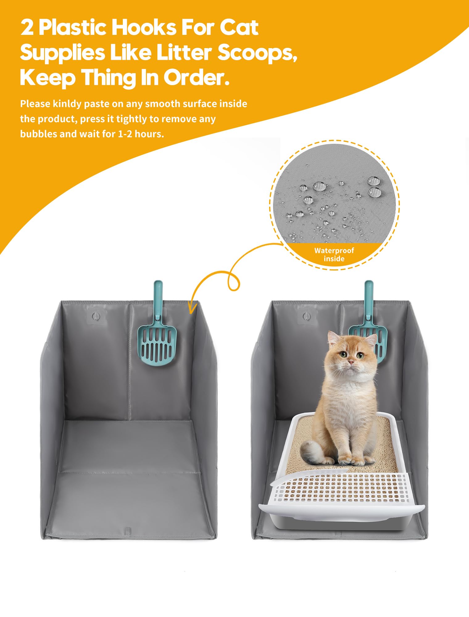 Coorganisers Waterproof Cat Litter Box Enclosure Splash Guard With Removable Mat, Cat Box Enclosure With 2 Hooks For Scoop, Anti
