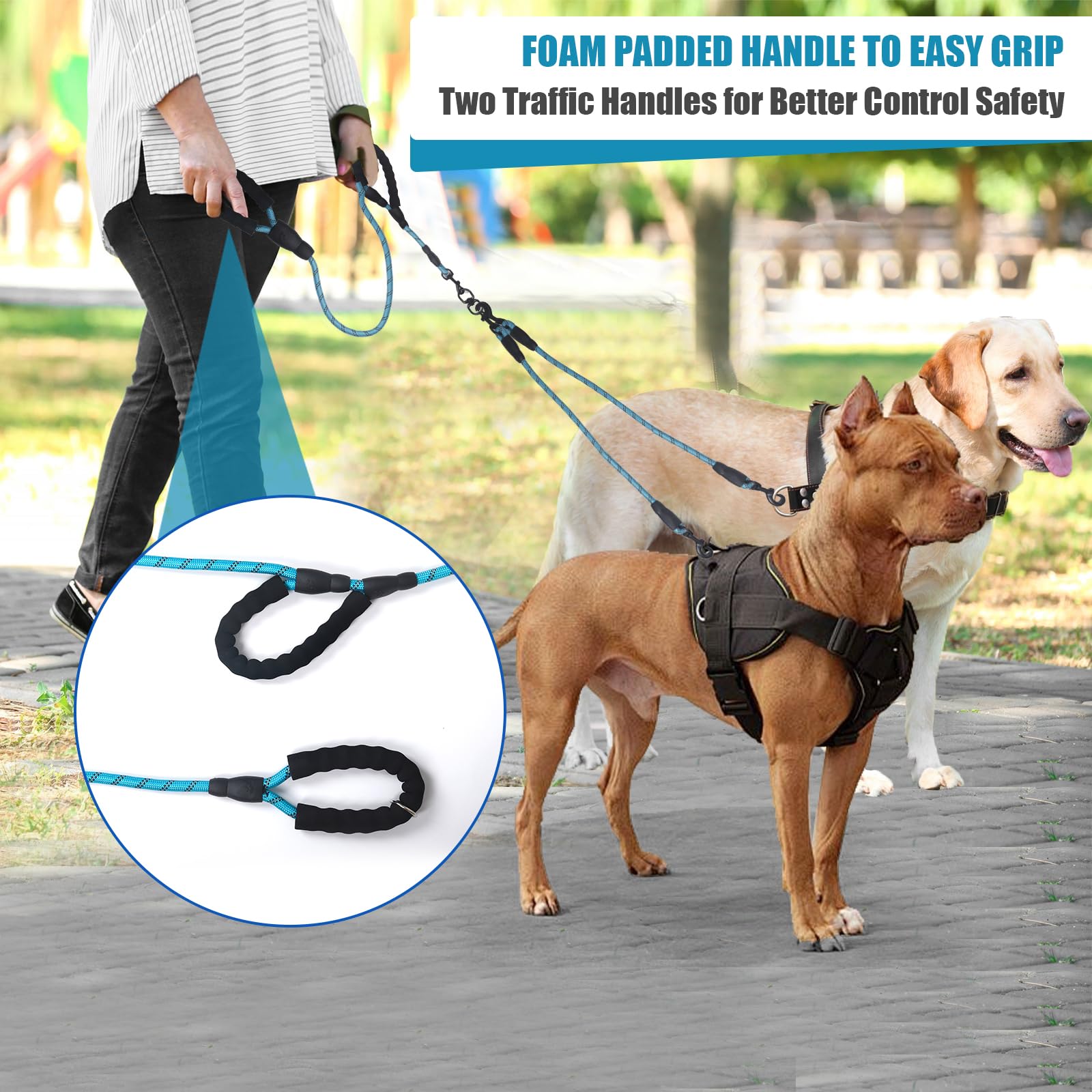 Five Reflective Leash - 360 Anti-Tangle & No Pull, 5 Way Handle For Small & Medium Dogs (Blue)