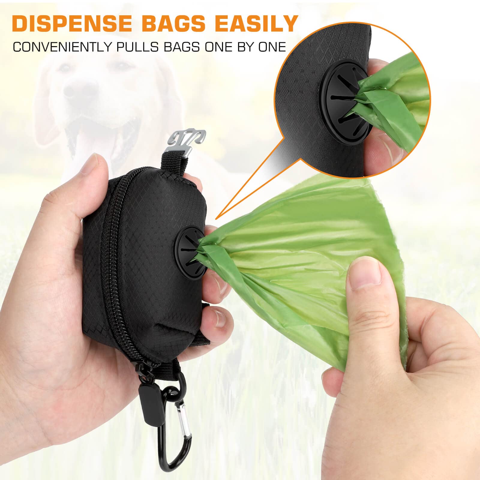 MalsiPree Dog Poop Bag Dispenser with Used Waste Bag Holder Carrier - Improved Elastic Strap & Metal Buckle Greatly fits Any Dog