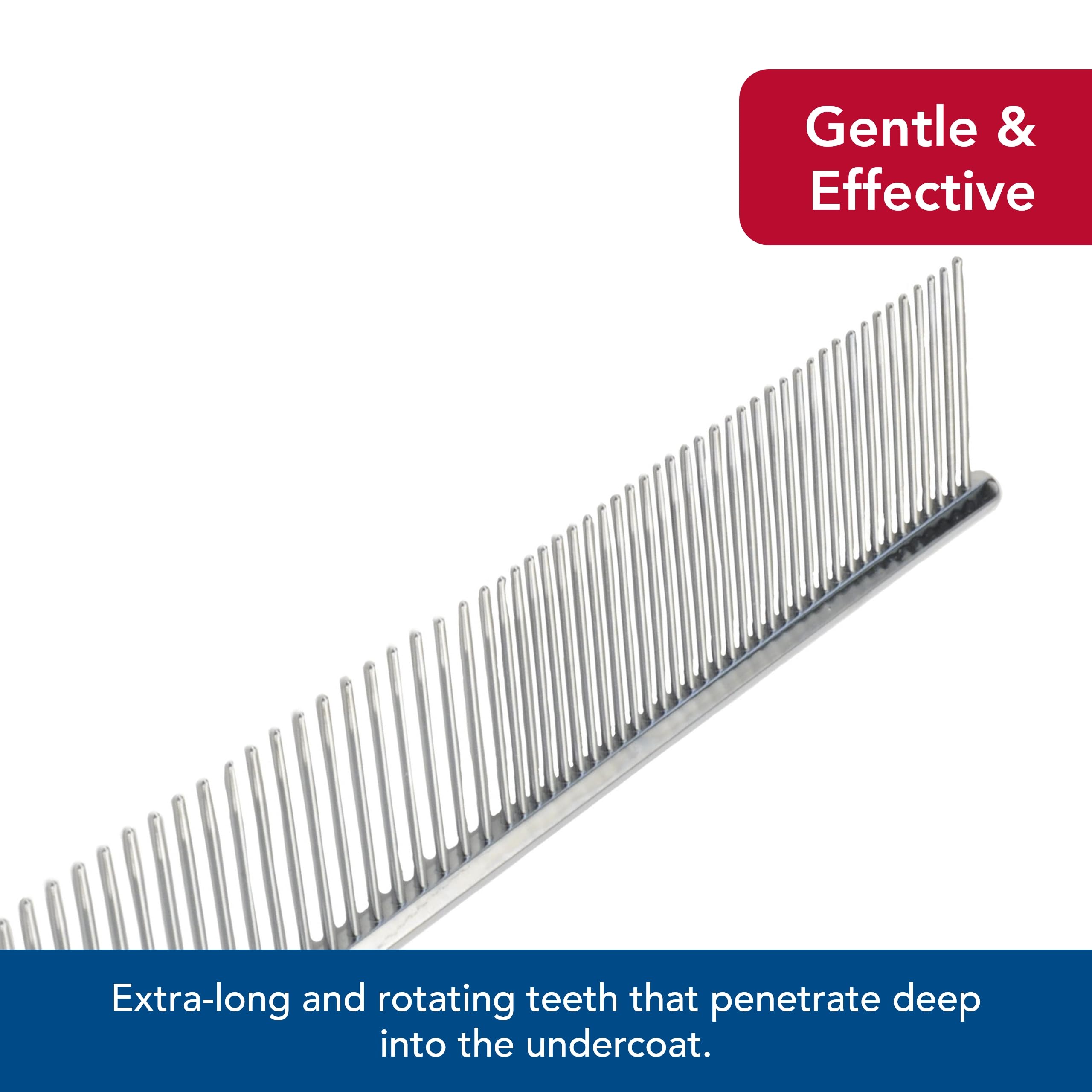 Coastal Pet Safari Dog Grooming Comb For Medium And Coarse Coats - Extra-Long Rotating Teeth - Undercoat Rake For Coarse Coats - 7 1/4'