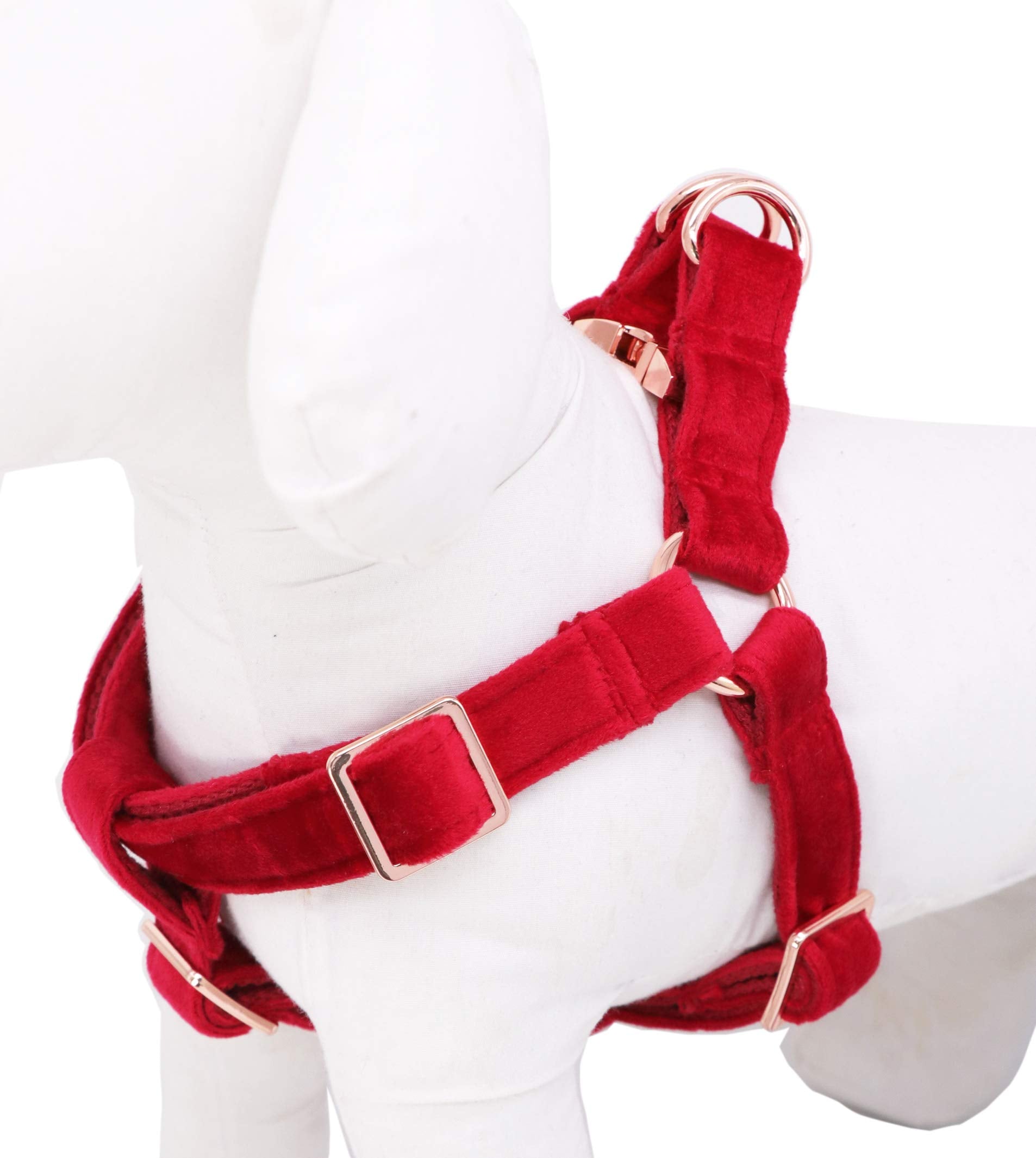 ARING PET Velvet Dog Halter Harness-Soft Heavy Duty Dog Halter Harness, Adjustable No Pull Red Velvet Dog Harness for Small Medi