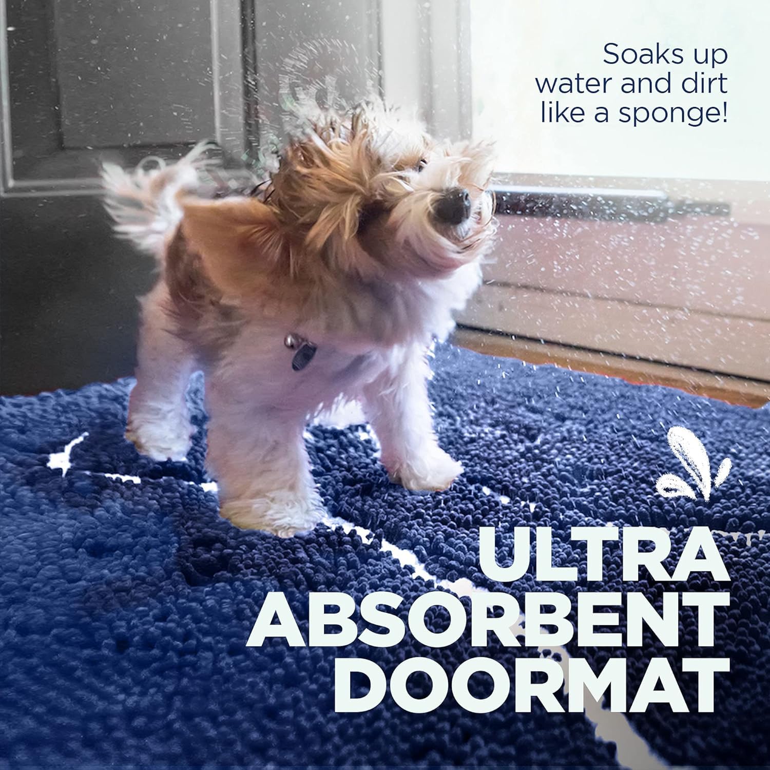 Soggy Doggy Doormat With Bone Design | Navy Blue/Oatmeal Bone | Extra-Large 36    X 60    | Ultra Absorbent Microfiber Chenille