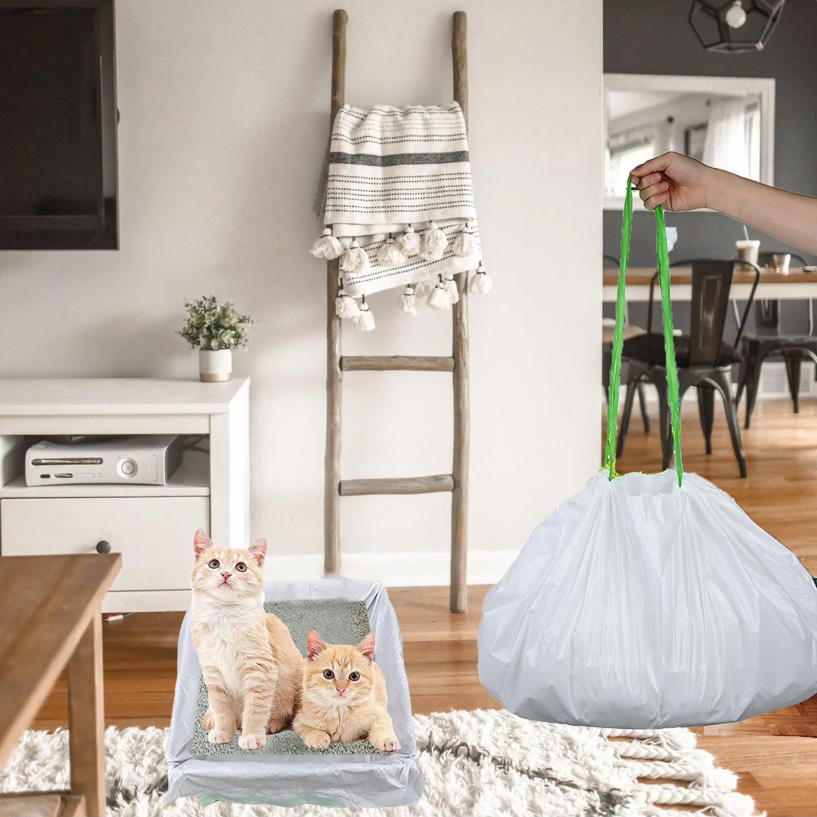 Hfpengzan Sifting Cat Litter Box Liners With Holes, 21 Count Large Drawstring Cat Litter Pan Bags Cat Waste Litter Bags Pet Cat
