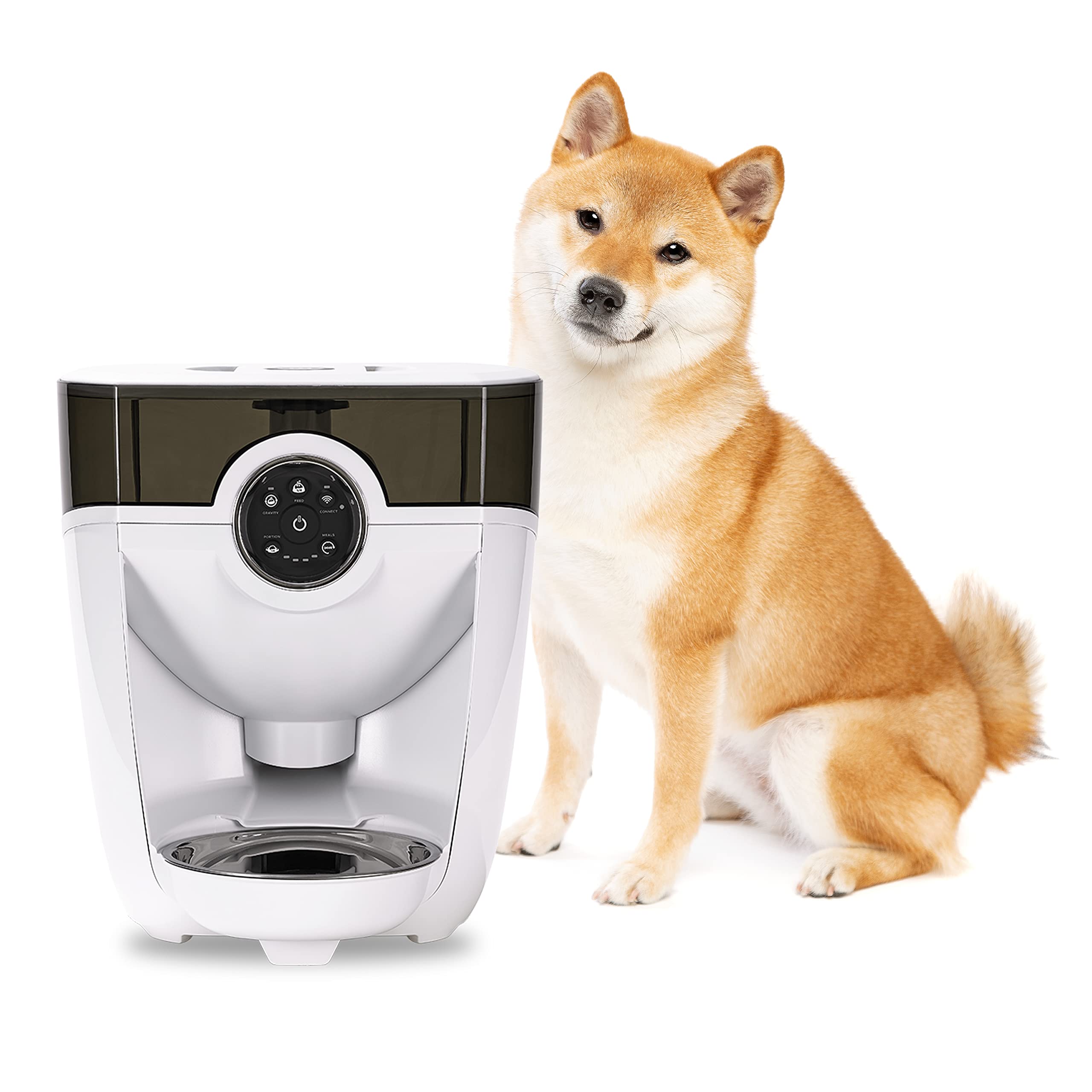 FeederRobot by Whisker, White with SmokeGrey Hopper; Smart, Automatic Pet Feeder, Feed Your Cat or Dog from Anywhere, Designed