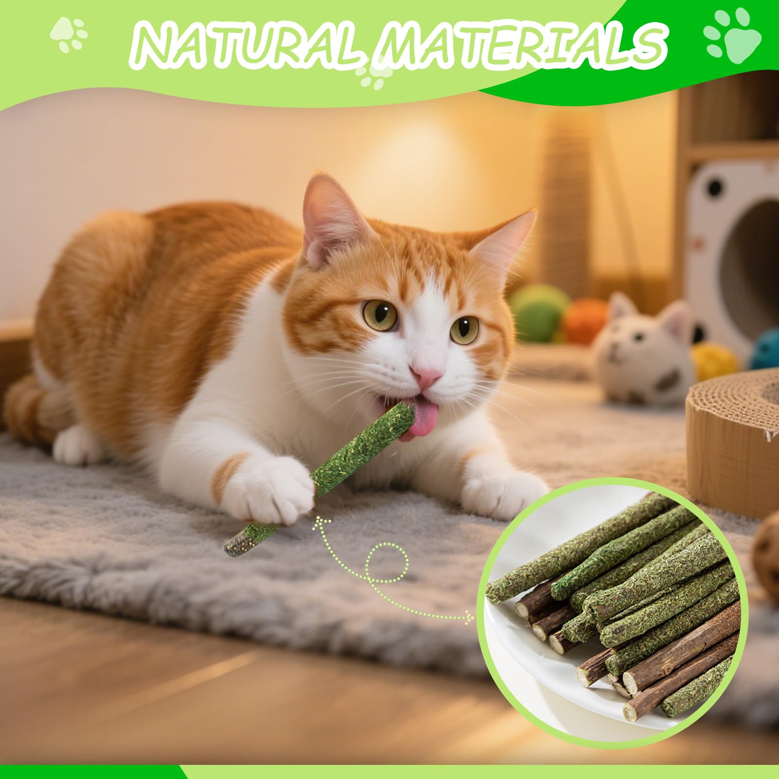 ZENGABIA Catnip Toys for Cats, Kitten Chew Toys Silvervine Sticks for Indoor Cats Teeth Cleaning 10 Pack, Interactive Treat Dent