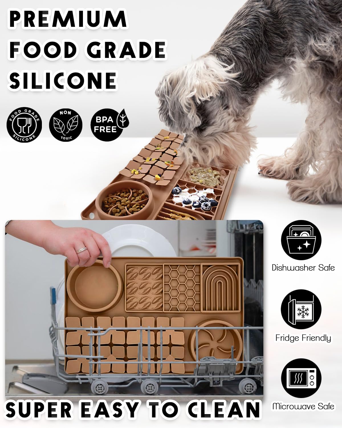 Ourmiao 4-In-1 Silicone Snuffle Mat For Dogs, Dog Slow Feeder Bowl & Lick Mat With Suction Cups, Dog Puzzle Feeder Toy Sniff Mat