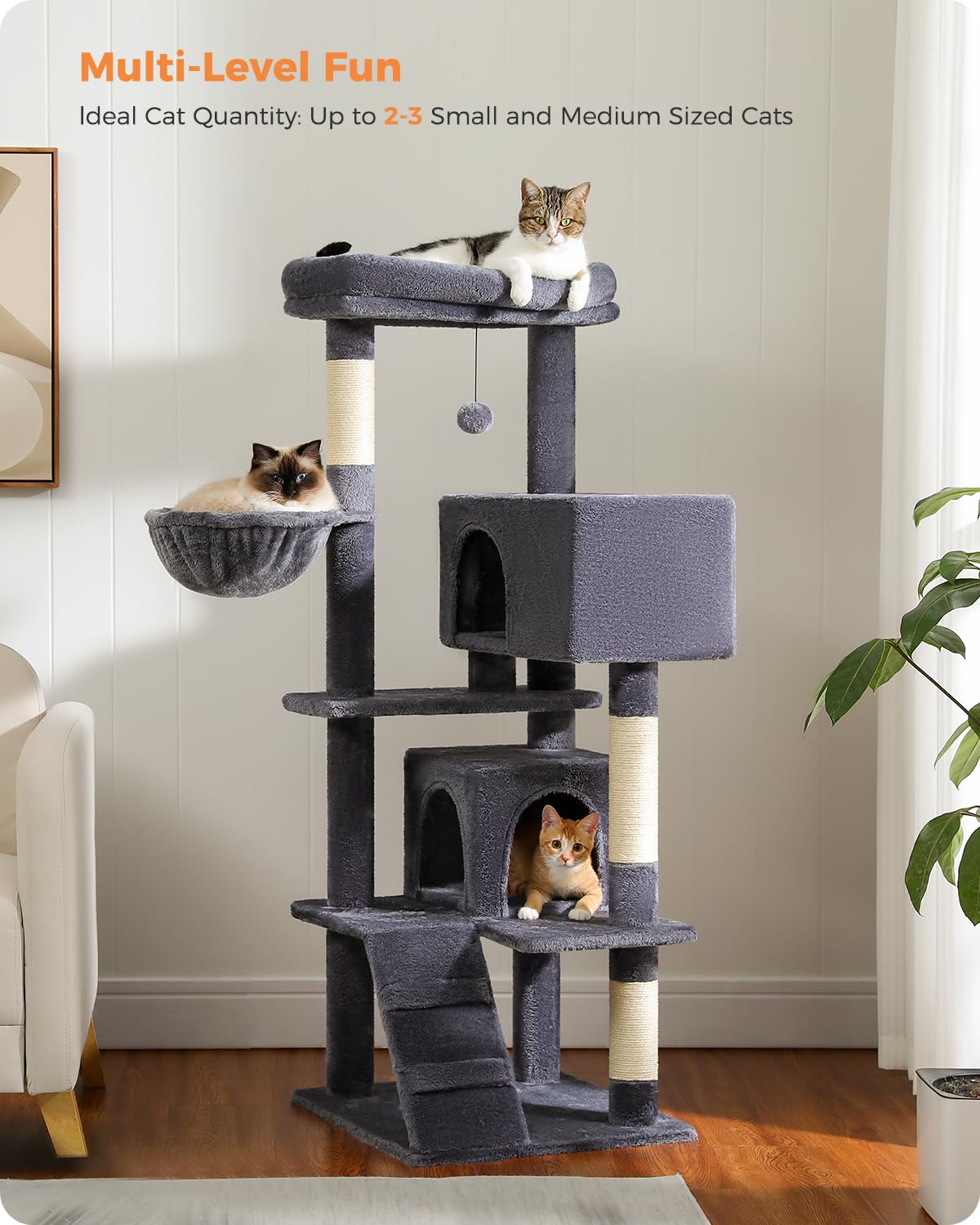 Muttros Cat Tree For Large Cats Adult With Super Large Top Perch, 56.3'' Cat Tower For Large Cats With Plush Hammock, Cat Shelve
