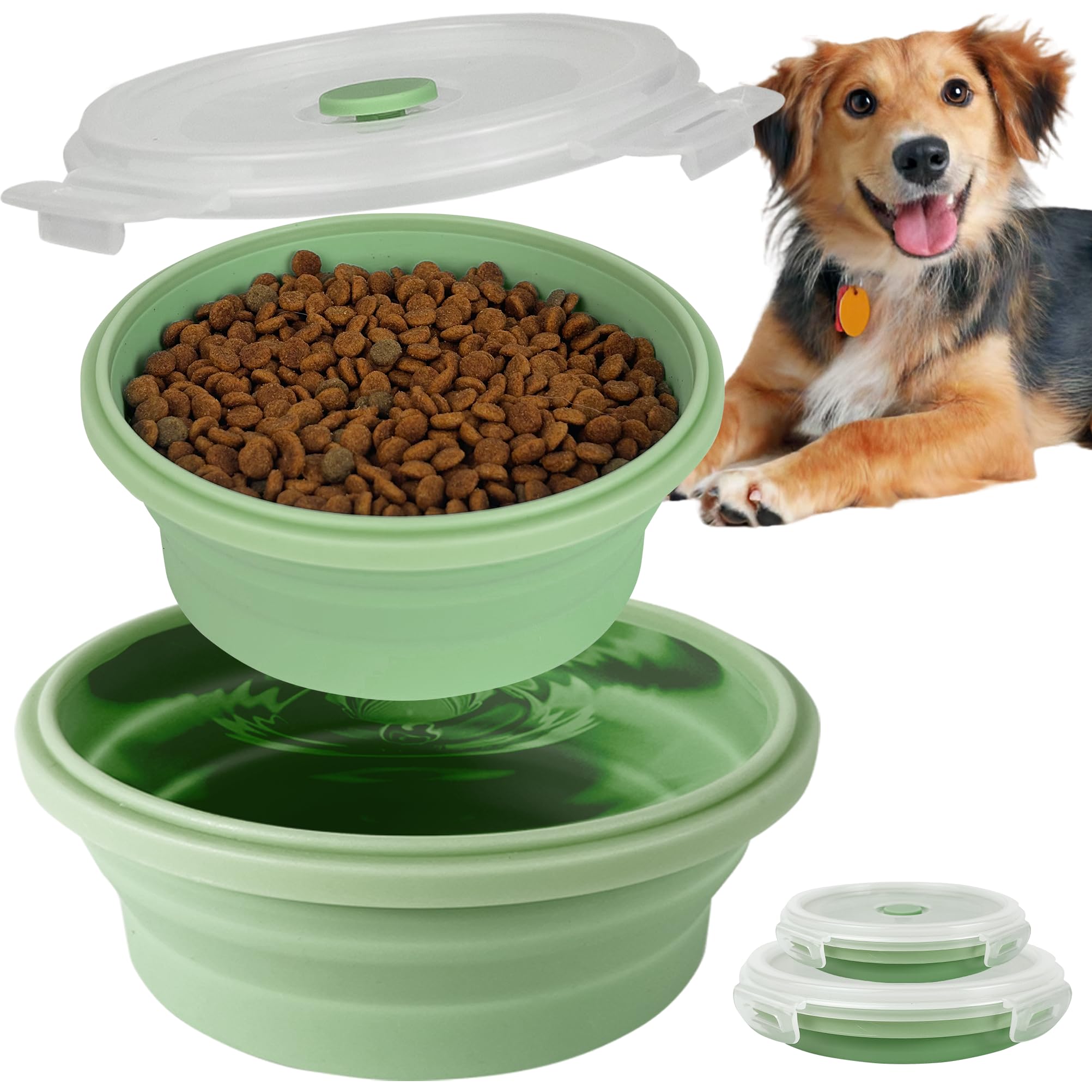 AVERYDAY 45oz Airtight Collapsible Dog Bowls with Lids, 2 Pack Portable Travel Dog Bowls for Large Medium Breeds, Silicone Food 