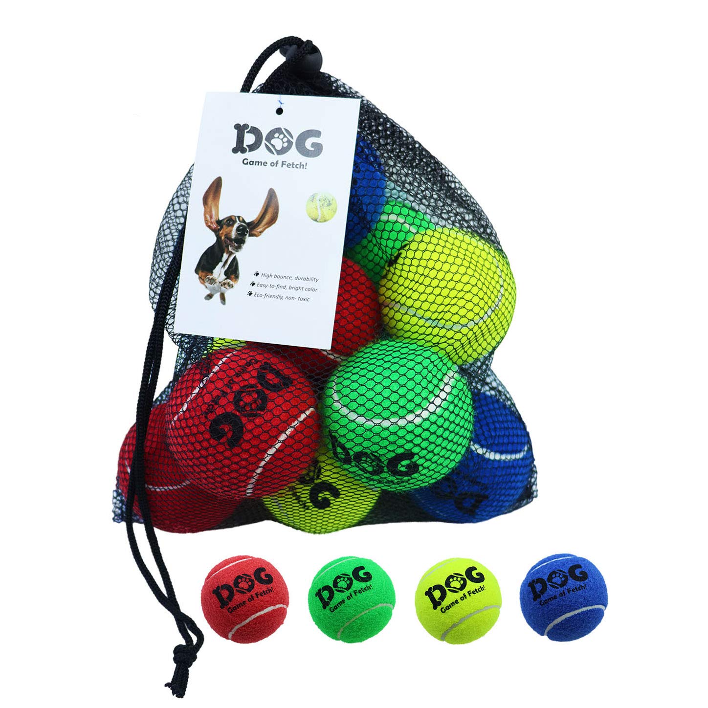 Ama Sport Tennis Balls For Dogs Toy 2.5' Size 12 Balls Pack Of Blue,Green,Red,Yellow Colours For Puppy,Small,Medium Dogs,Designed For Dog Floating,Water-Hunting,Fetch,Fun Playing,Mid-Air Catching