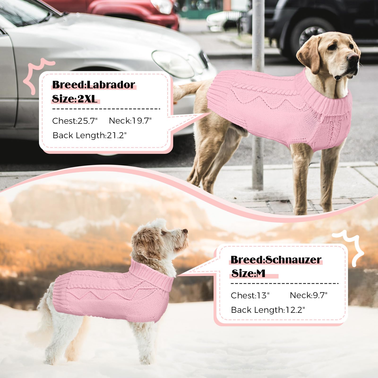 Soft Warm Dog Sweaters - Turtleneck, Double Knitting, Collar For Outdoor Playing, Warm Dog Clothes (Xl, Pink)